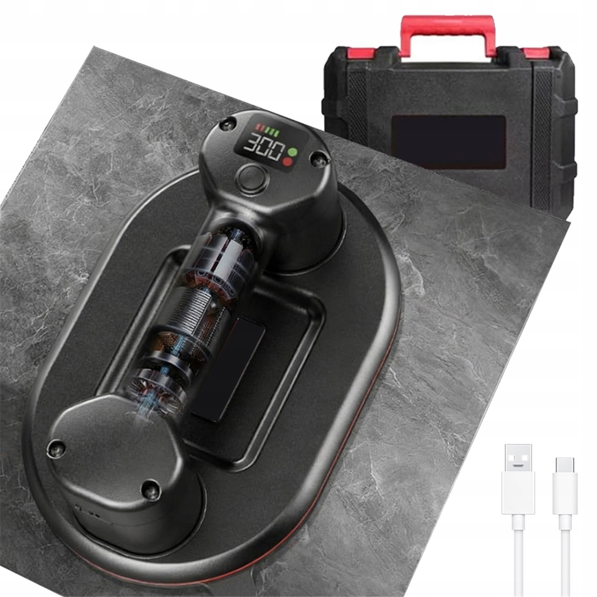 Přísavka 300 kg 4000 mAh na dlaždice a kov ze dřeva, černá