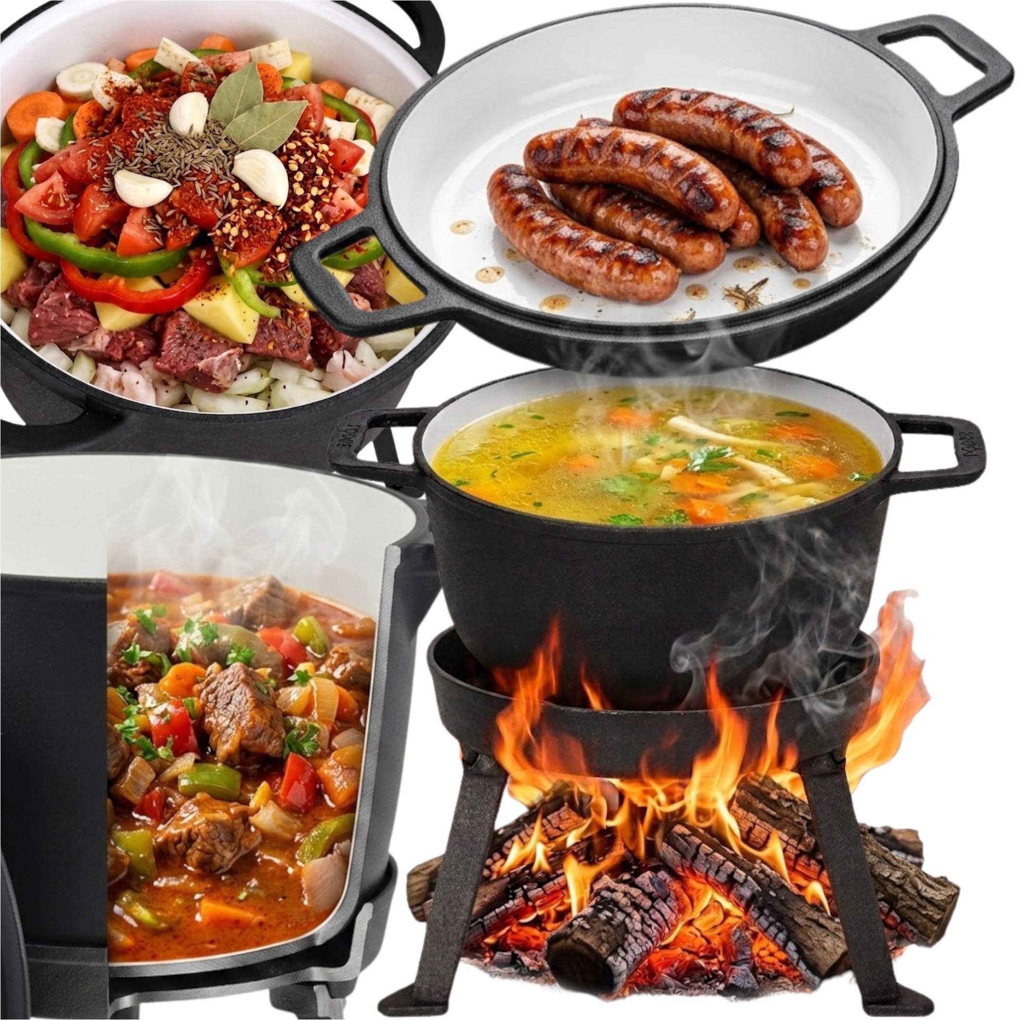 Litinový Rozkládací Stojací Kotlík 2v1 S Litinovou Pánví V XXL Víku