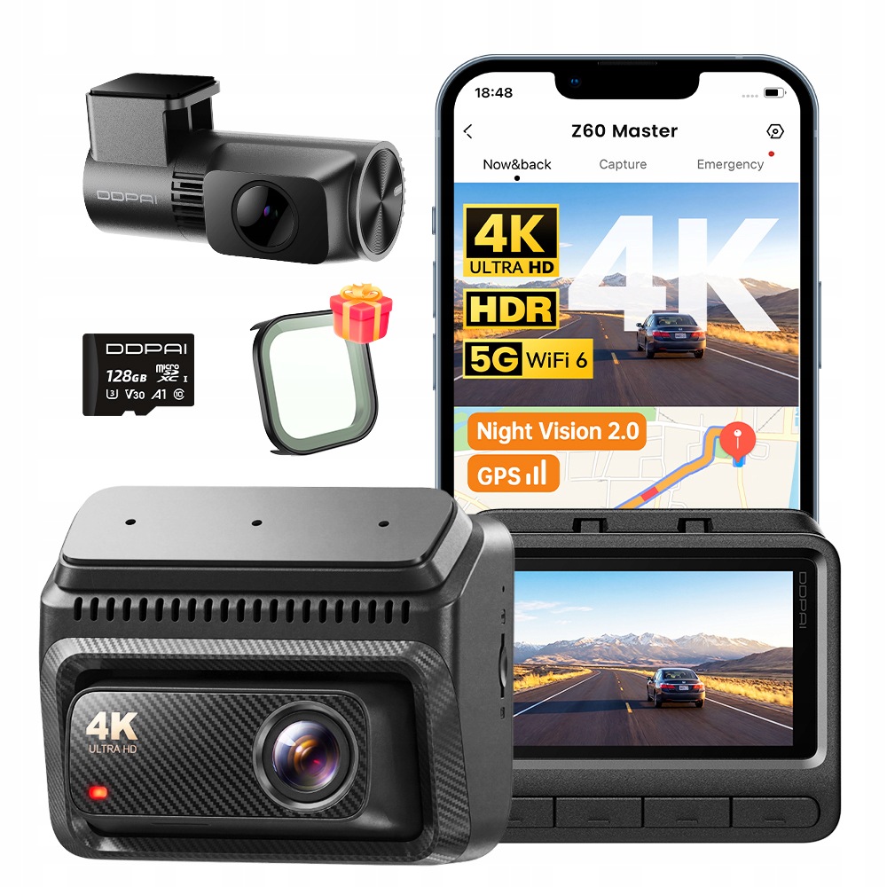 Automobilová Kamera Ddpai Z60 Master Videorekordér 4K Hdr +2K Zadní +128GB