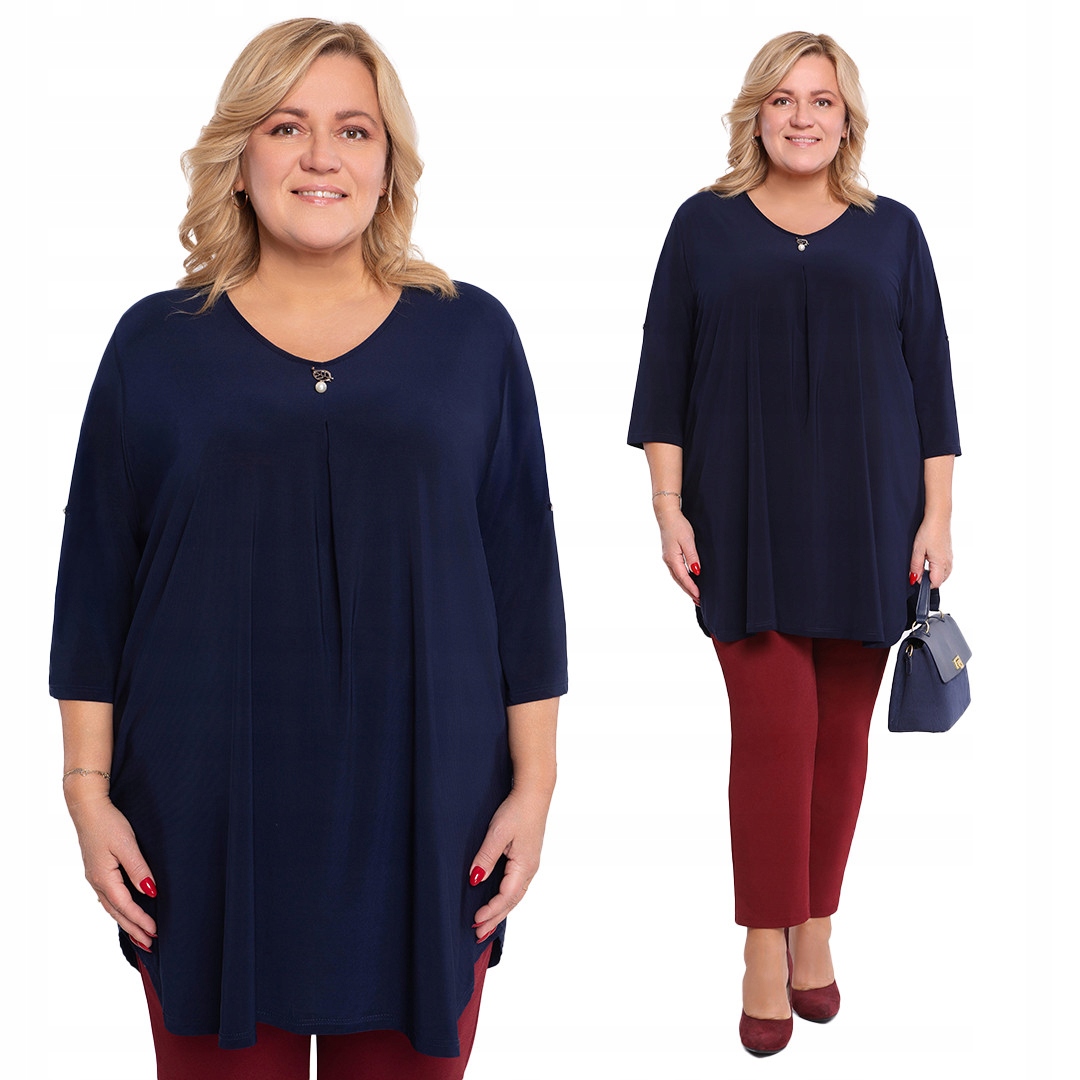 Tmavě modrá tunika s broží plus size velikost 60/62