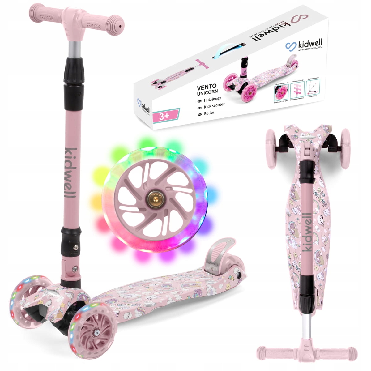 Hulajnoga trójkołowa Kidwell Vento Unicorn kółka Led