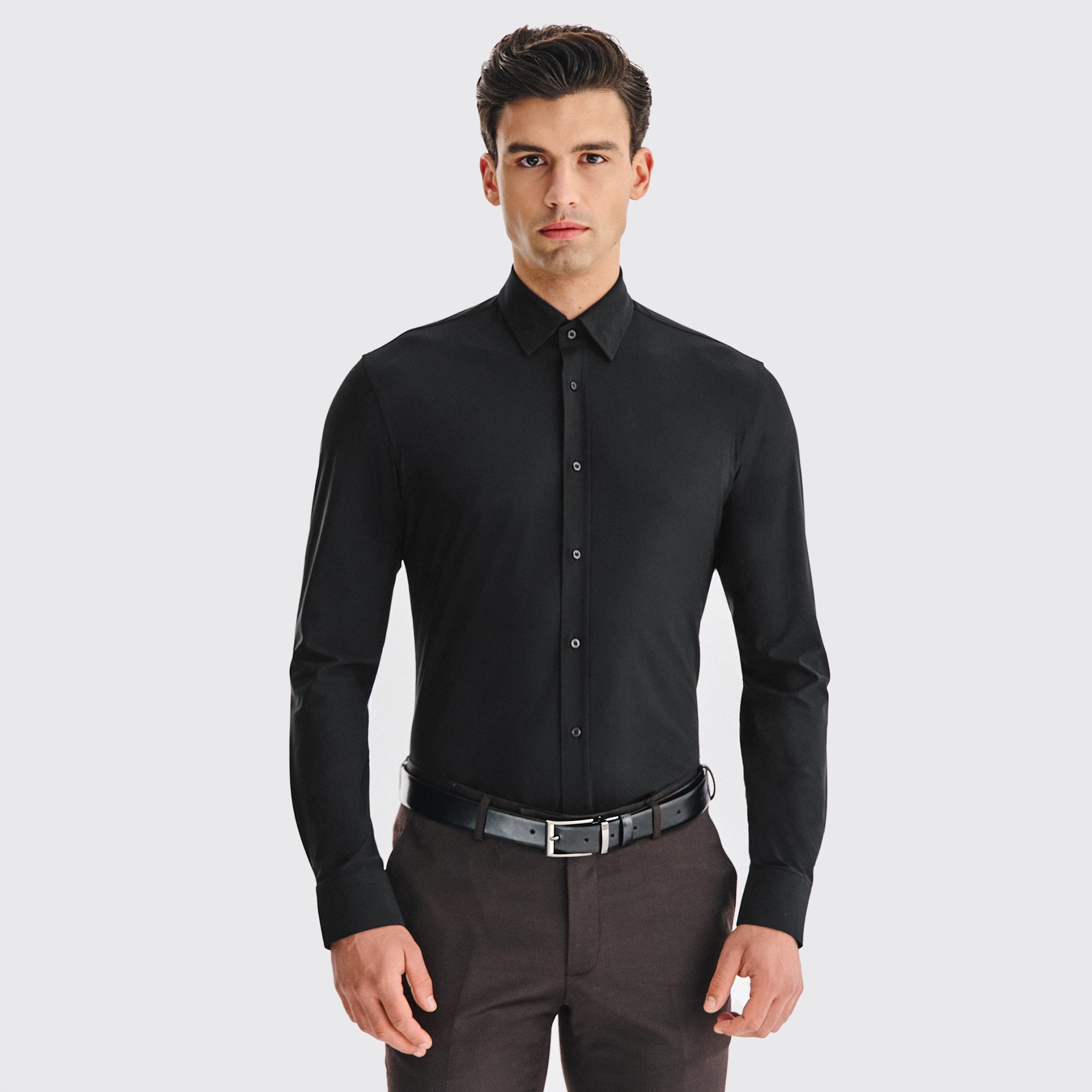 Černá pánská košile Slim Fit s nylonem a elastanem Pako Lorente vel XXL