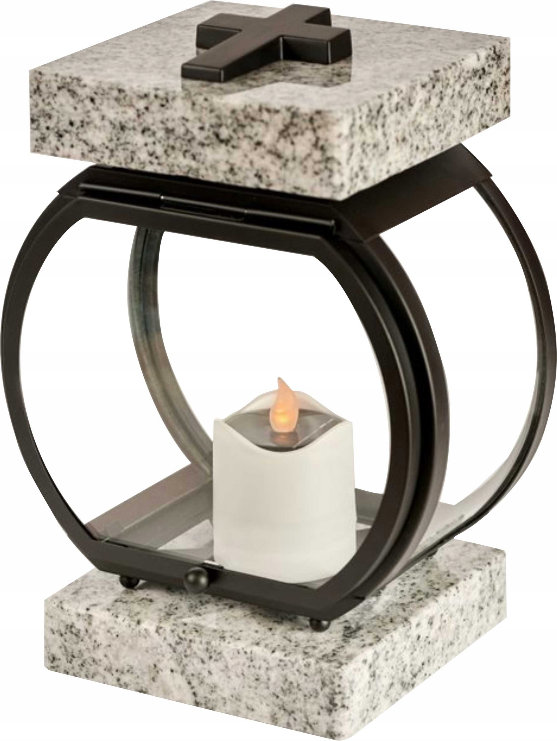 Náhrobní lampa Hřbitovní Svíčka na pomník Hybrid Černá ocel a žula Wiscount!!