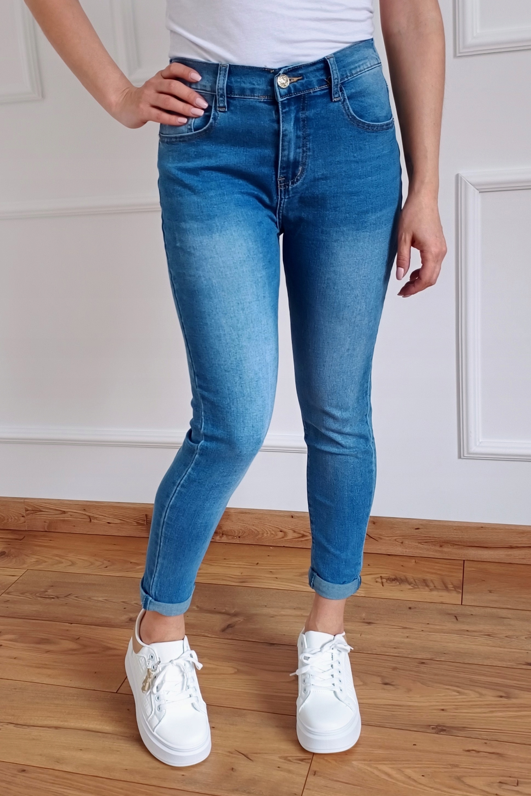 BS03 Spodnie Jeansy Zapinane GUMKA w pasie Wyszczuplające 46 / 3XL Kolor niebieski