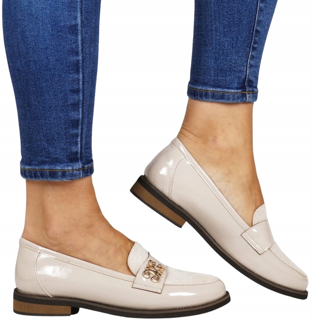 Béžové Dámské Mokasíny Elegantní Nazouvací Polobotky Lak Krokodýl Semiš 38