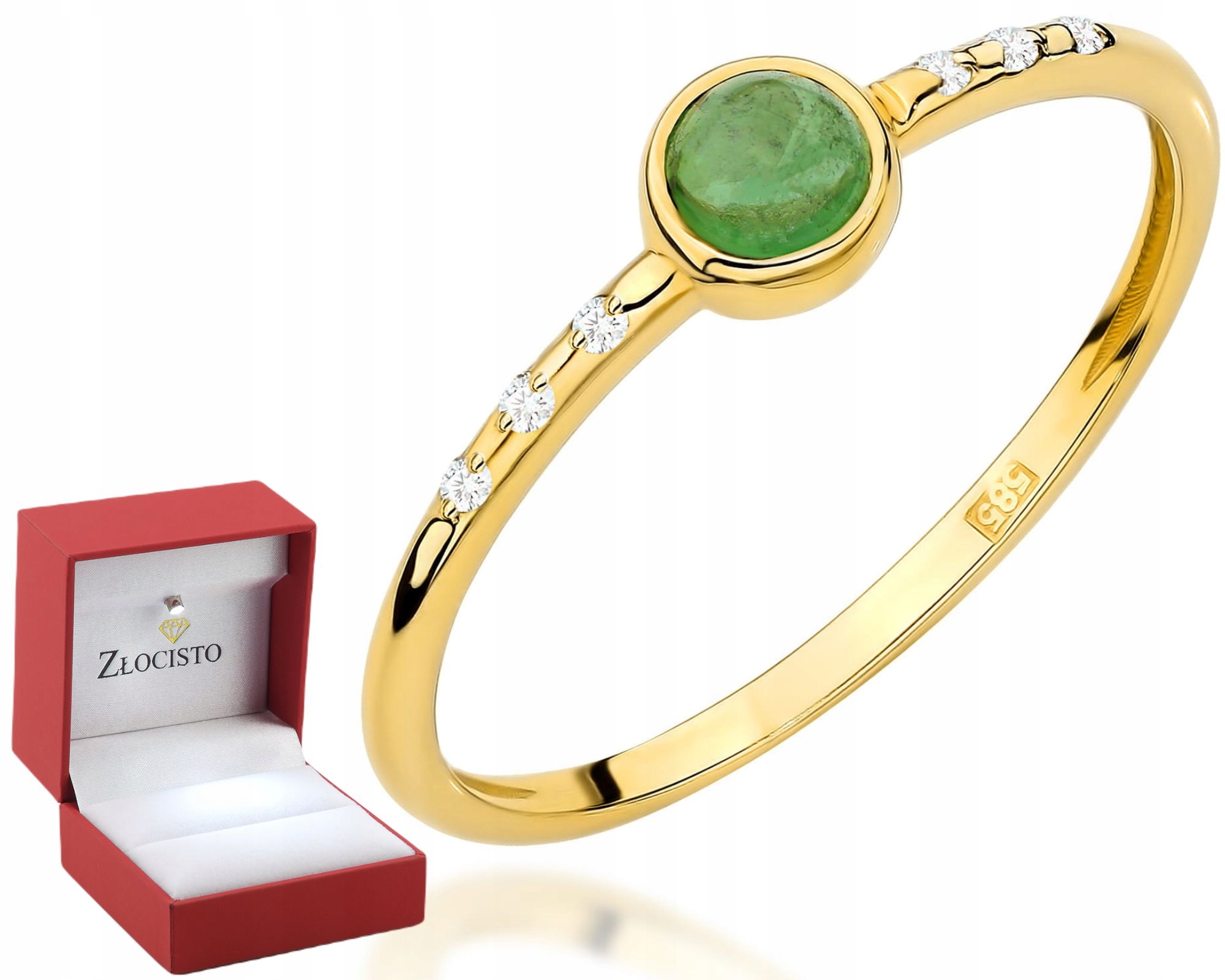 Zlatý Prstýnek S Brilianty A Zeleným Turmalínem Žluté Zlato Gravírování 585