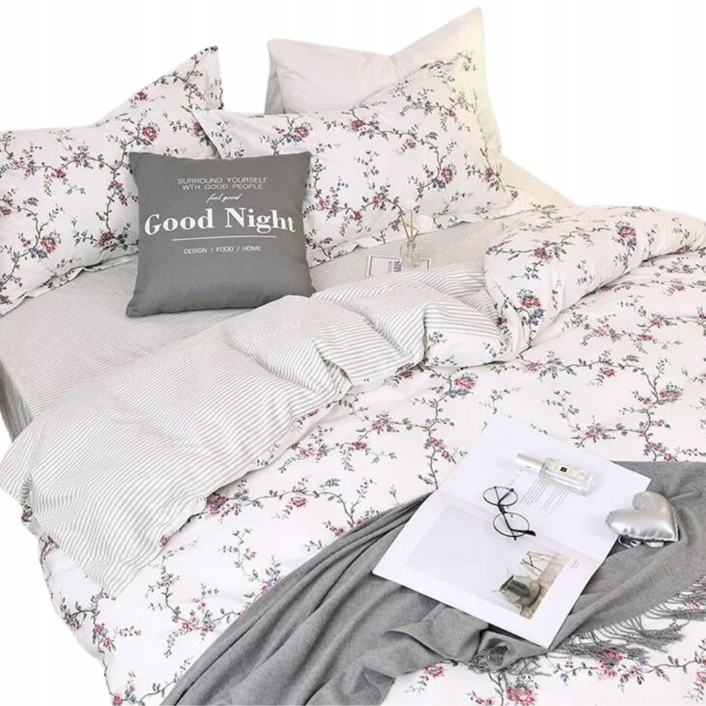 Pościel 180x200 bawełniana 100% naturalna komplet poszewki wzór w kwiaty