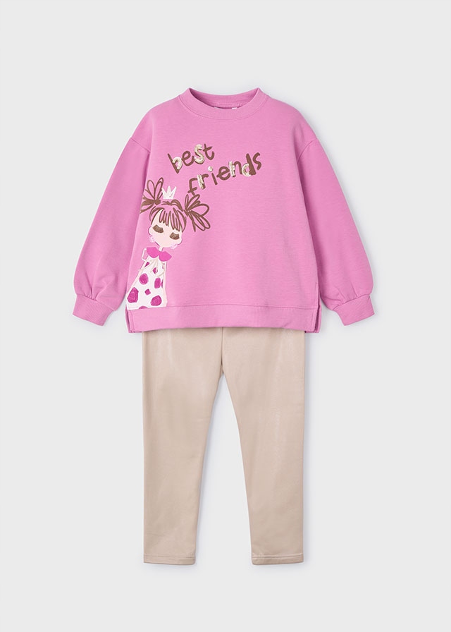 Mayoral Komplet Bluza Leginsy Połysk Dziewczynka Friends 4708 Różowy 116