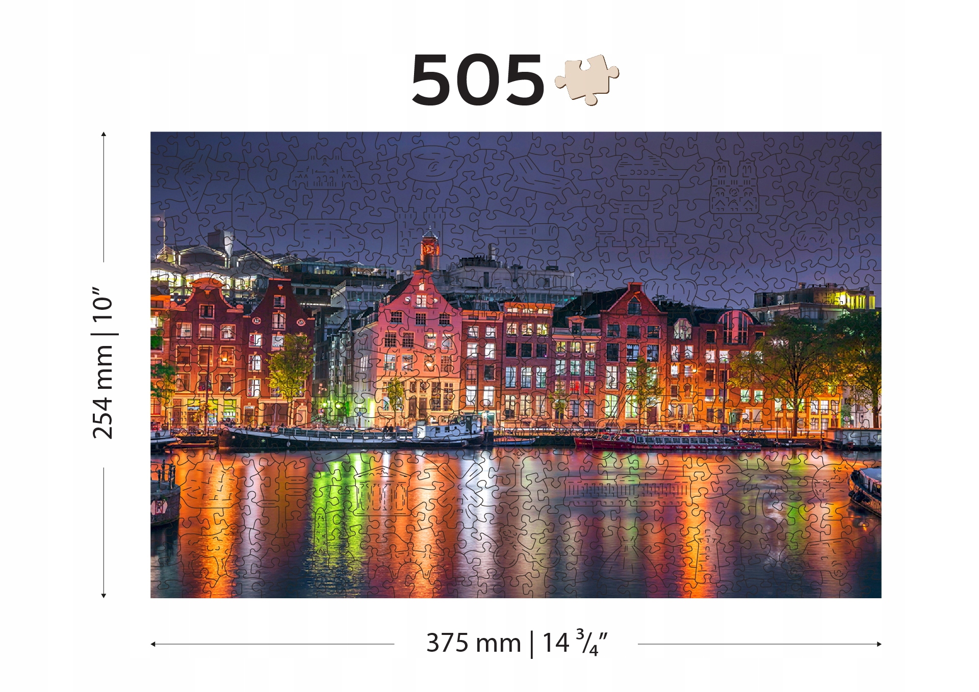Drewniane Puzzle Amsterdam Nocą 500 +5 elemenów Liczba elementów 505