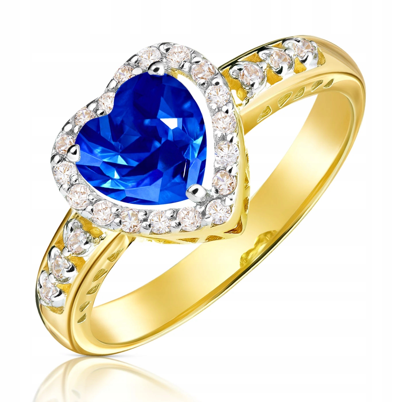 Zlatý Prstýnek 585 Safírové Srdce V Koruně Zirkonu, Luxusní Vel. 12