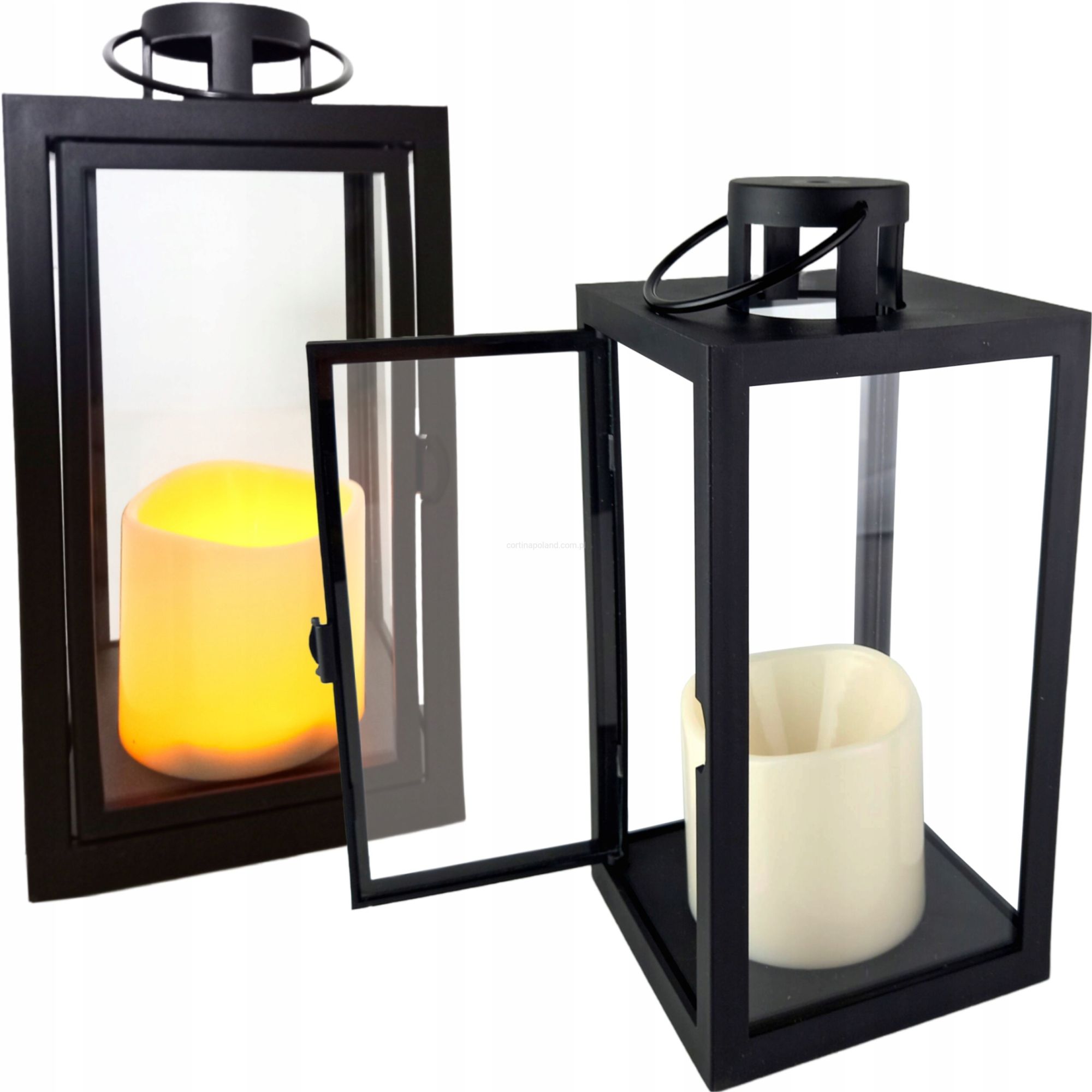 LATARNIA ZE ŚWIECĄ LED DEKORACYJNA CZARNA LAMPION ZNICZ WKŁAD LED 21CM