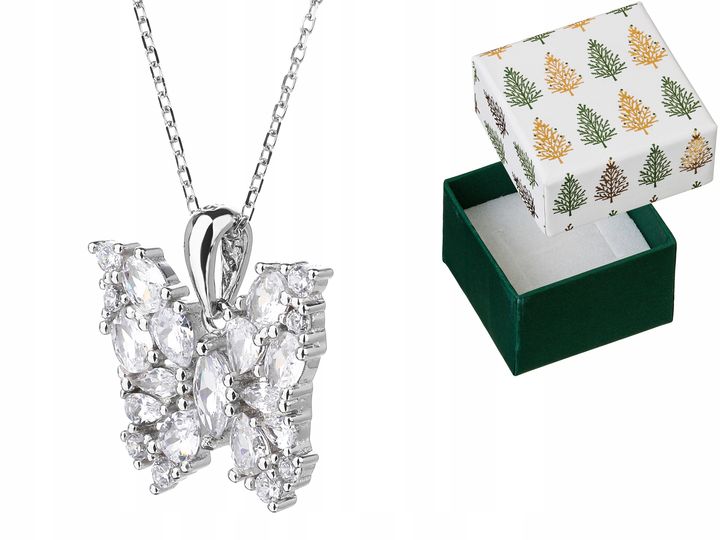 Stříbrný náhrdelník Motýl Přívěsek Zirkony Přívěsek Motýlek Řetízek 40