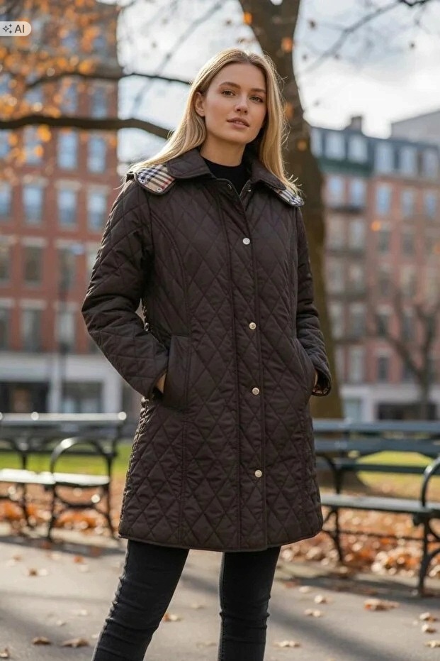 Dlouhý Prošívaný Kabát S Límcem Ve Stylu Vintage 44 5IA