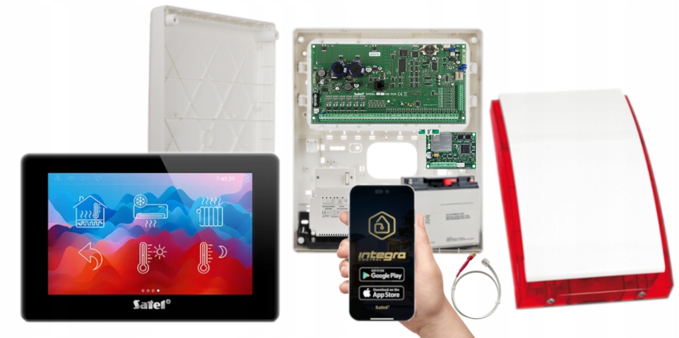 Zestaw Alarmowy Satel Integra 256 Plus Panel Dotyk 7" Apka Syrena Gsm Lte