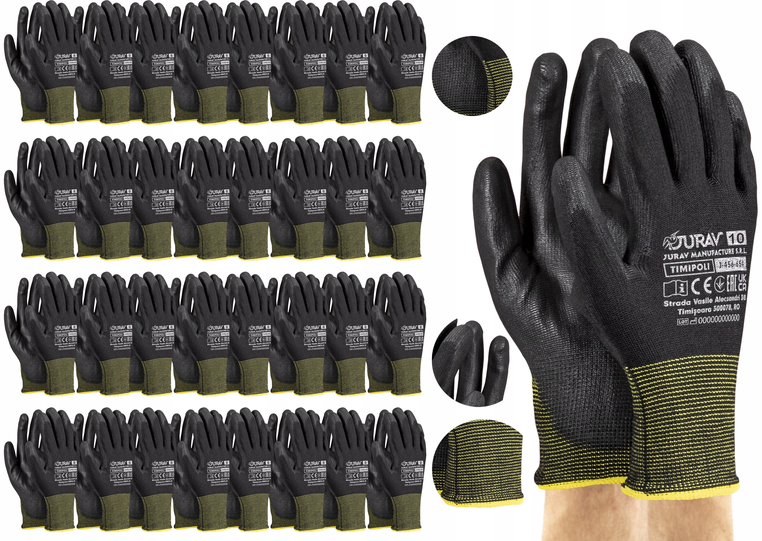 Pracovní Rukavice Odolné J-timipoli Polyuretanové Se Stahovací Šňůrkou R.10 120 Párů