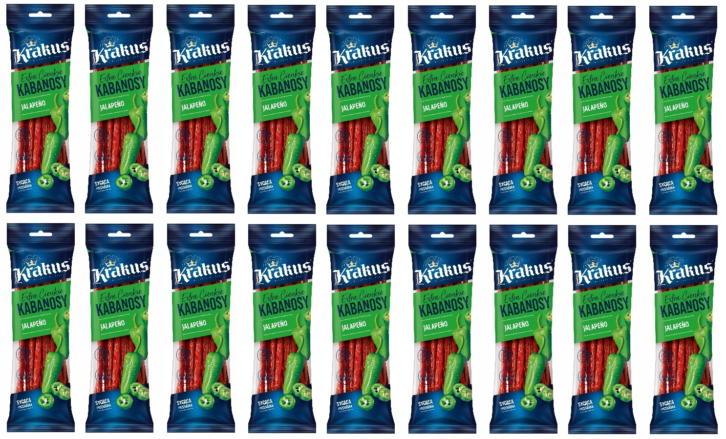 18 x 95 g Krakus Kabanosy Jalapeno drůbeží a vepřové Karton