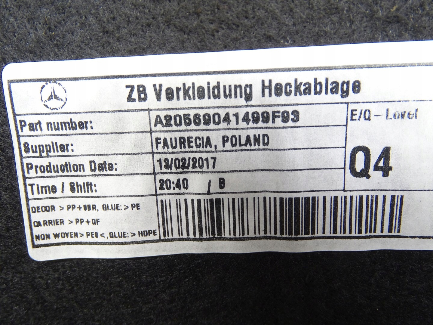 plato rear boot MERCEDES W205 COUPE A2056904149