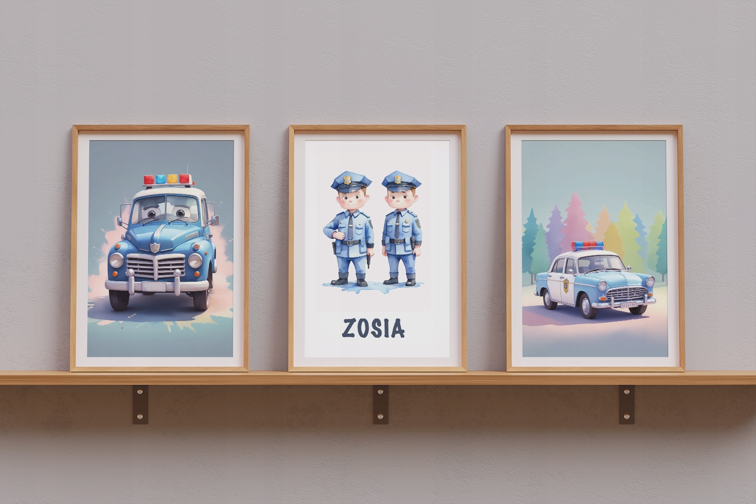 3 OBRAZKI DO POKOJU DZIECIĘCEGO A4 PLAKATY POLICJA BOHO PREZENT IMIE Marka inna marka