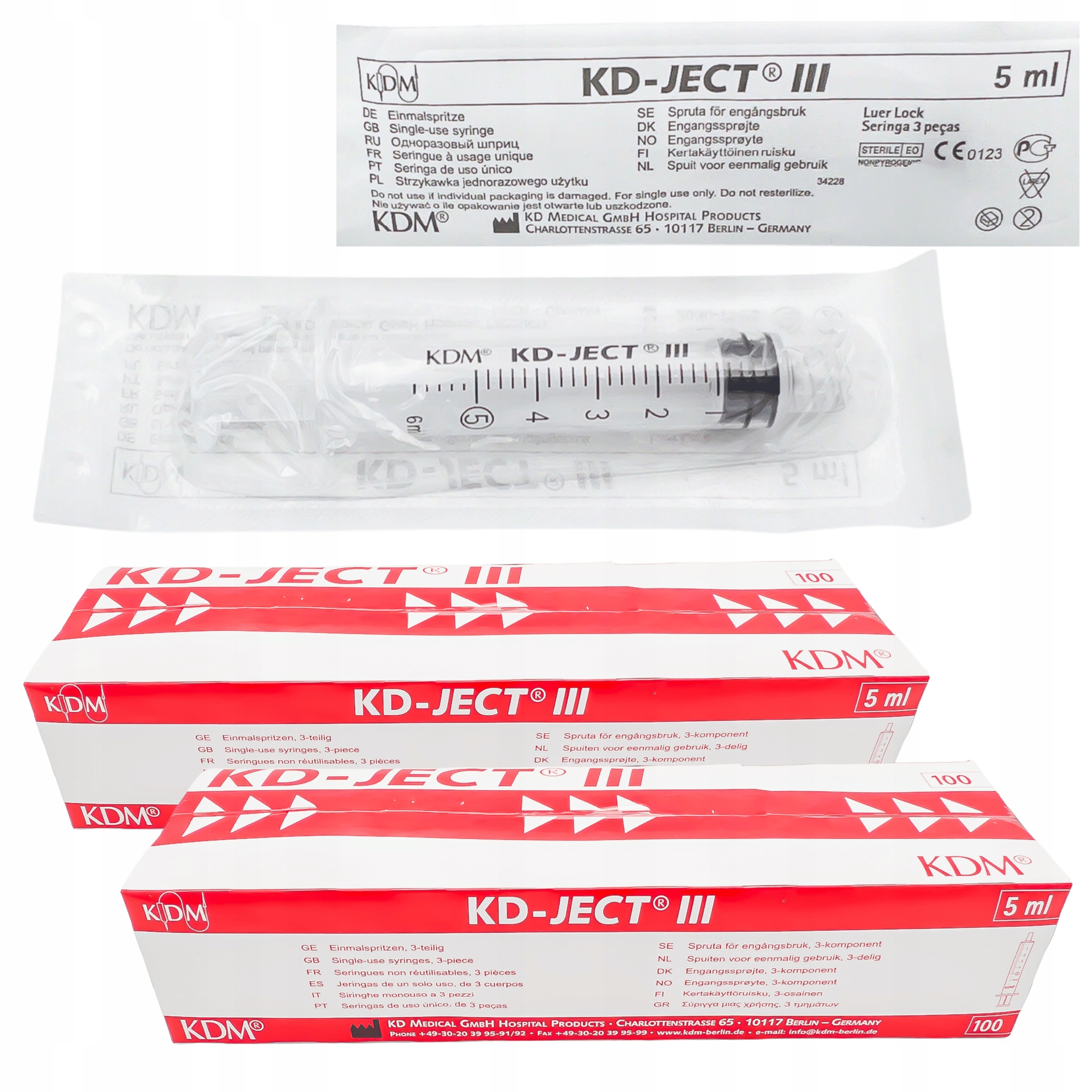 STRZYKAWKI 5ML LUER-LOCK 3CZĘŚCIOWE STERYLNE KDJect 100szt KDM