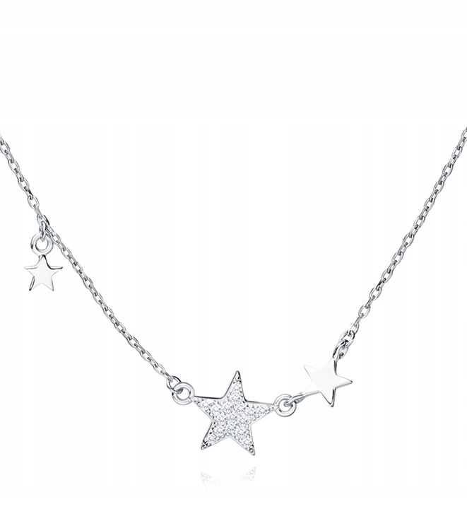 Naszyjnik srebrny łańcuszek damski z gwiazkami celebrytka srebro 925