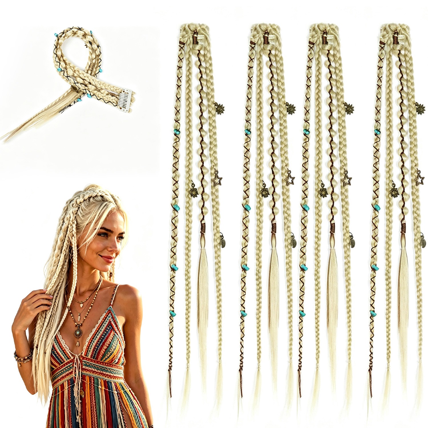 Prodlužování Vlasů Ve Stylu Boho Blond Pomocí Sponek 50 CM – 2 Páry