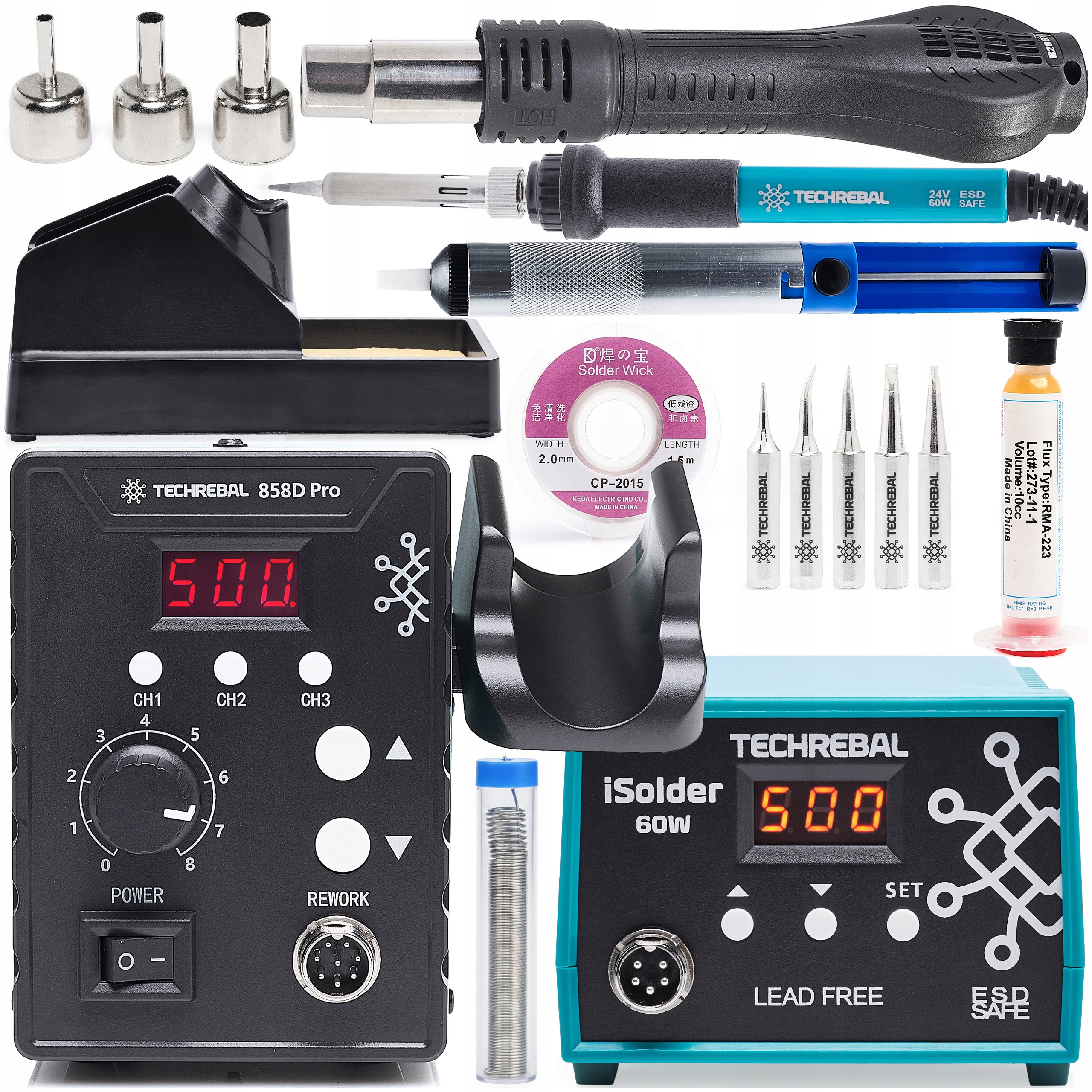 Sada Páječky Techrebal 60W Hot Air Techrebal 858D Příslušenství