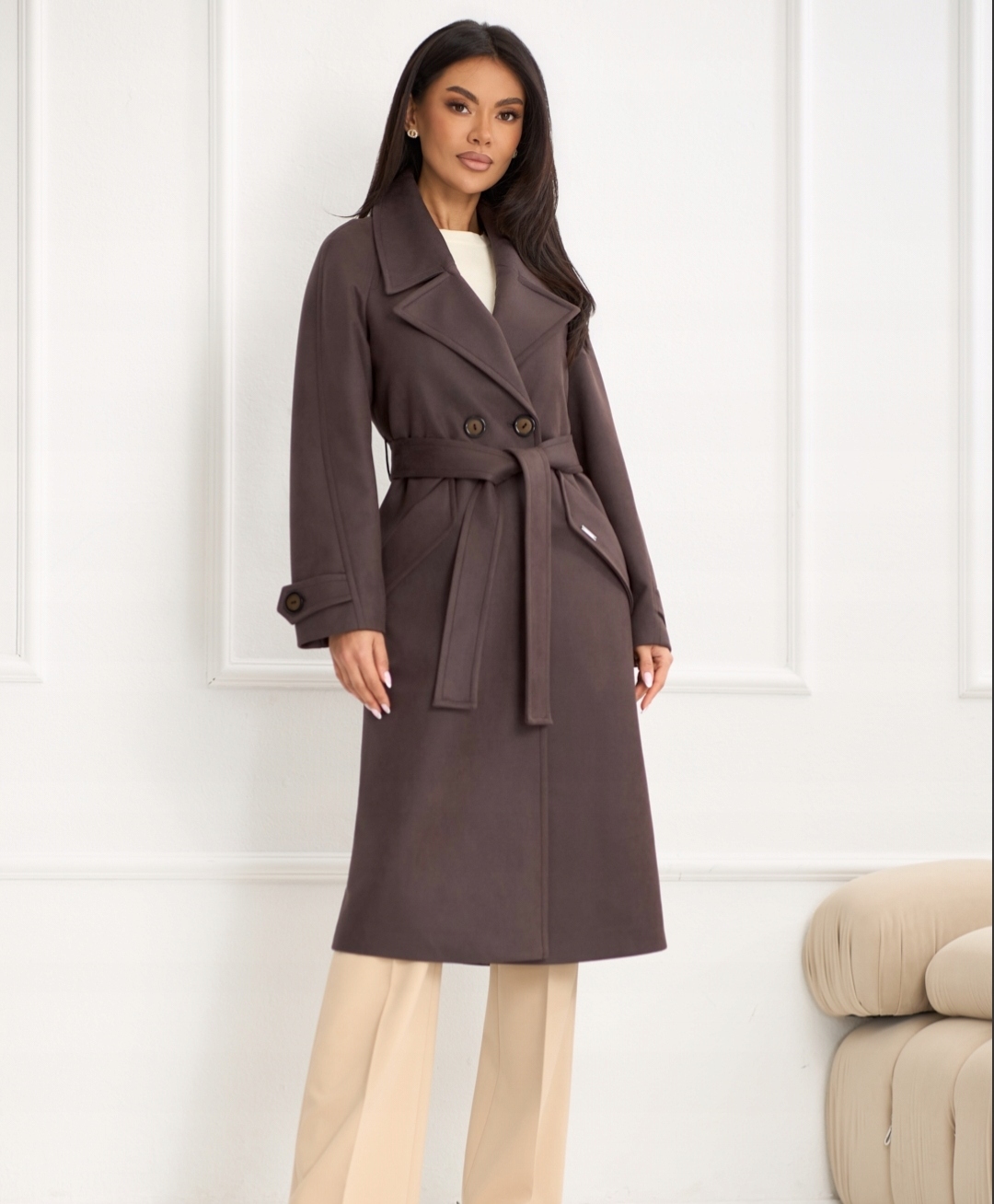 Zartex dámský trenčkotový kabát bez kapuce Tessa čokoláda SS26 velikost 38