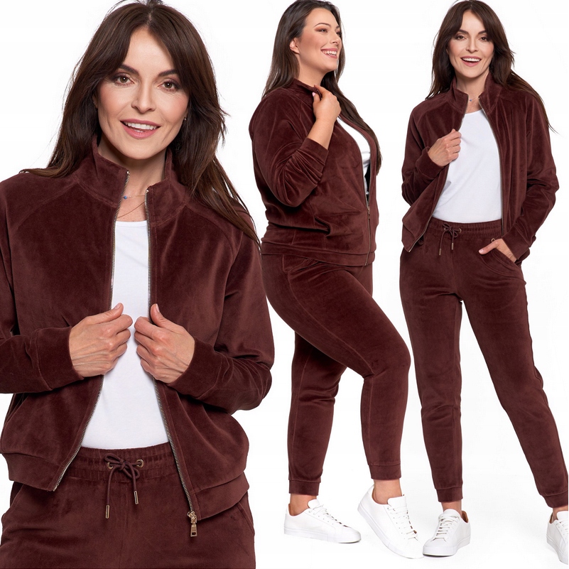 Premium Dres damski welurowy Rozpinany Welur bluza Stójka 45/35 bronzo XL