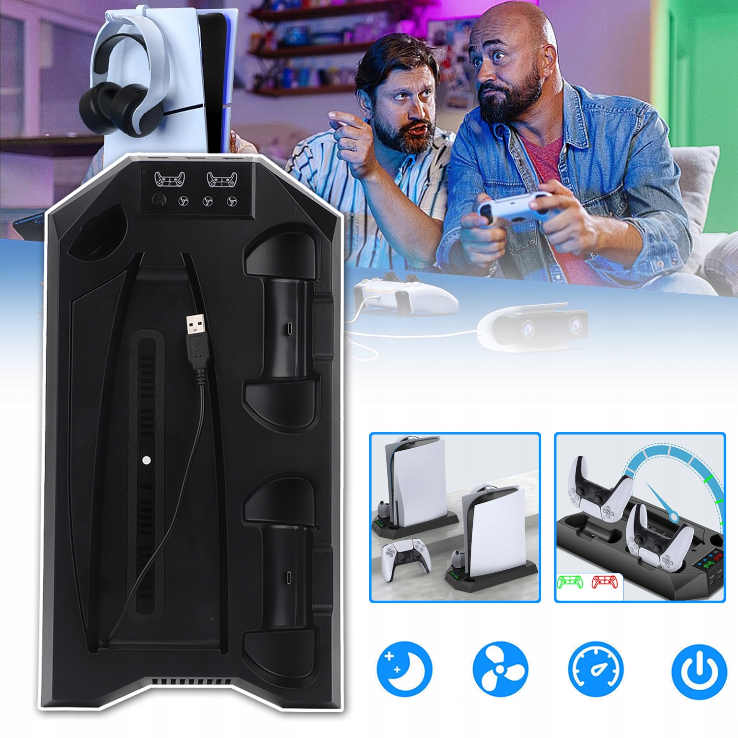 Stojak Ładowarka Podstawka Chłodząca Stacja Wentylatory Chłodzące Do PS5