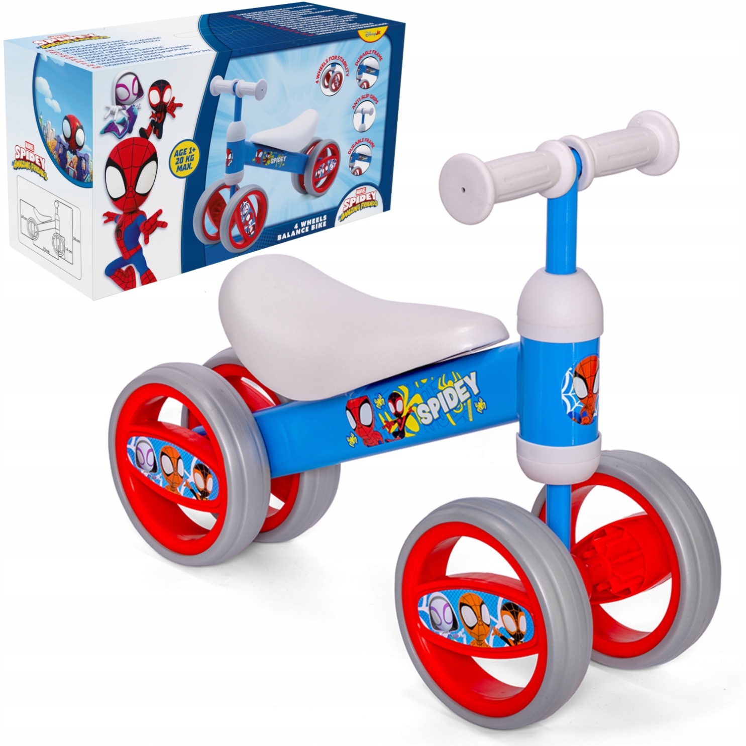 Rowerek Biegowy Spidey 4-kołowy Stabilny Dziecięcy