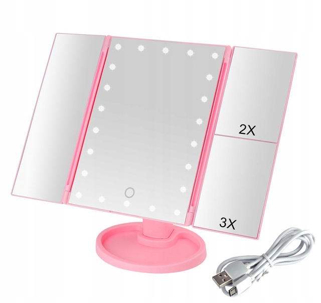 LUSTERKO KOSMETYCZNE PODŚWIETLANE ROZKŁADANE LED do makijażu make-up Kod producenta DO MAKIJAŻU STOJĄCE LUSTRO POWIĘKSZAJĄCE USB
