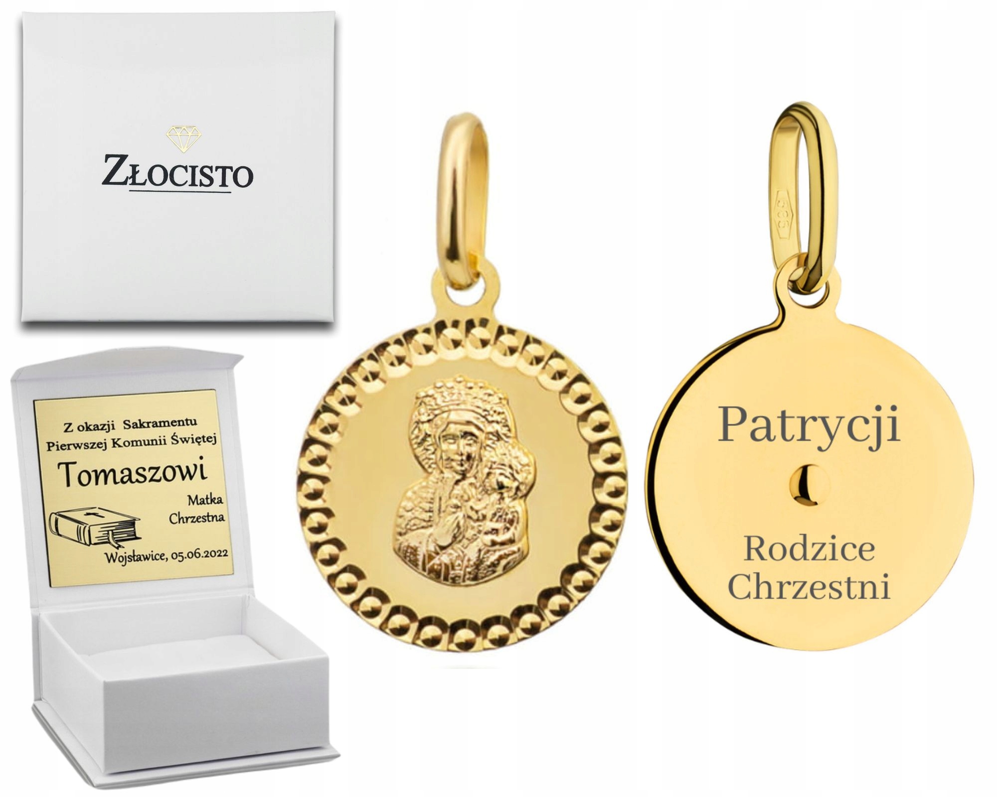 Zlatý Medailonek Panna Maria Čenstochovská V Rámci Křest Svaté Přijímání Dárek