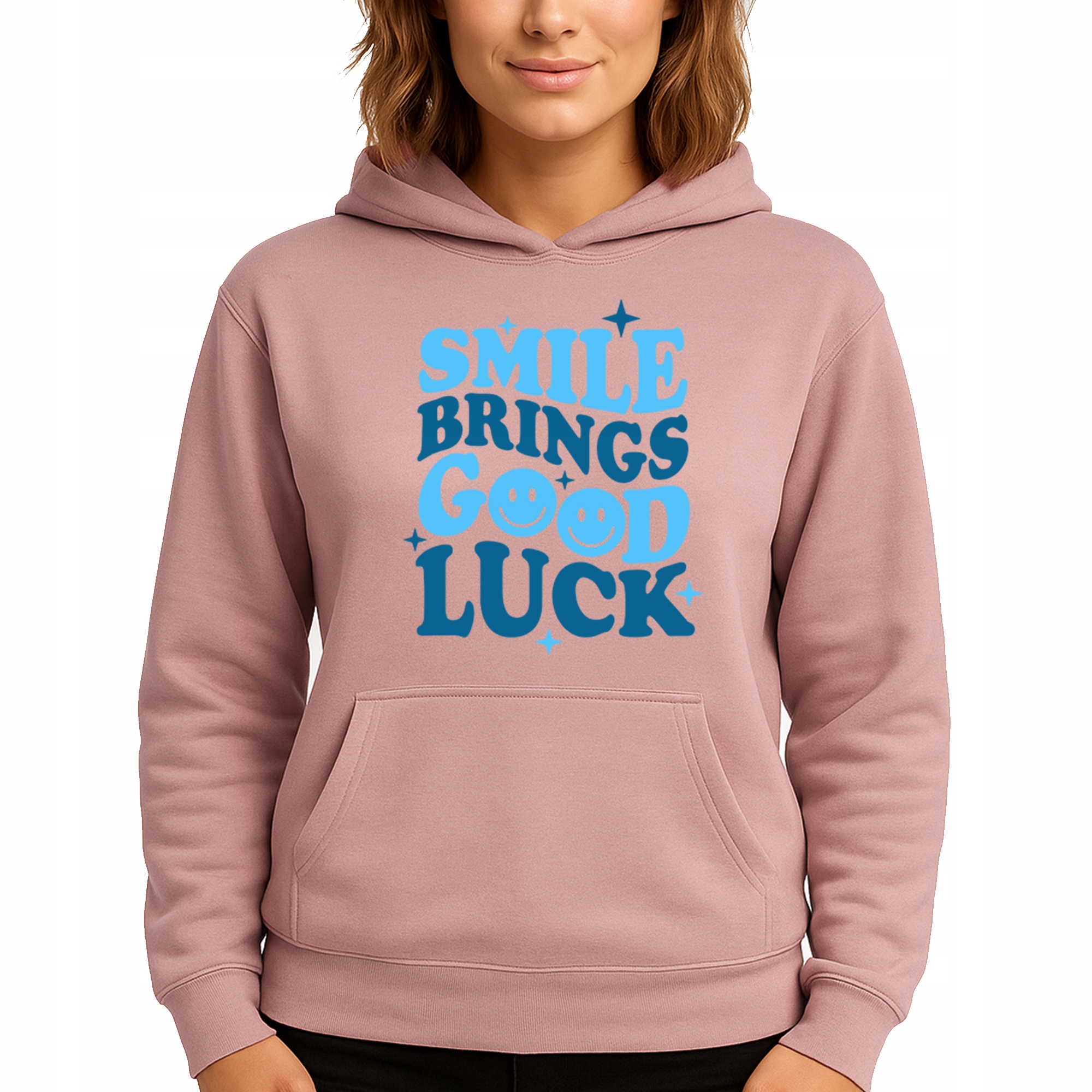 Mikina Růžová Hoodie S Kapucí Dárek Smile Brings Good Luck S