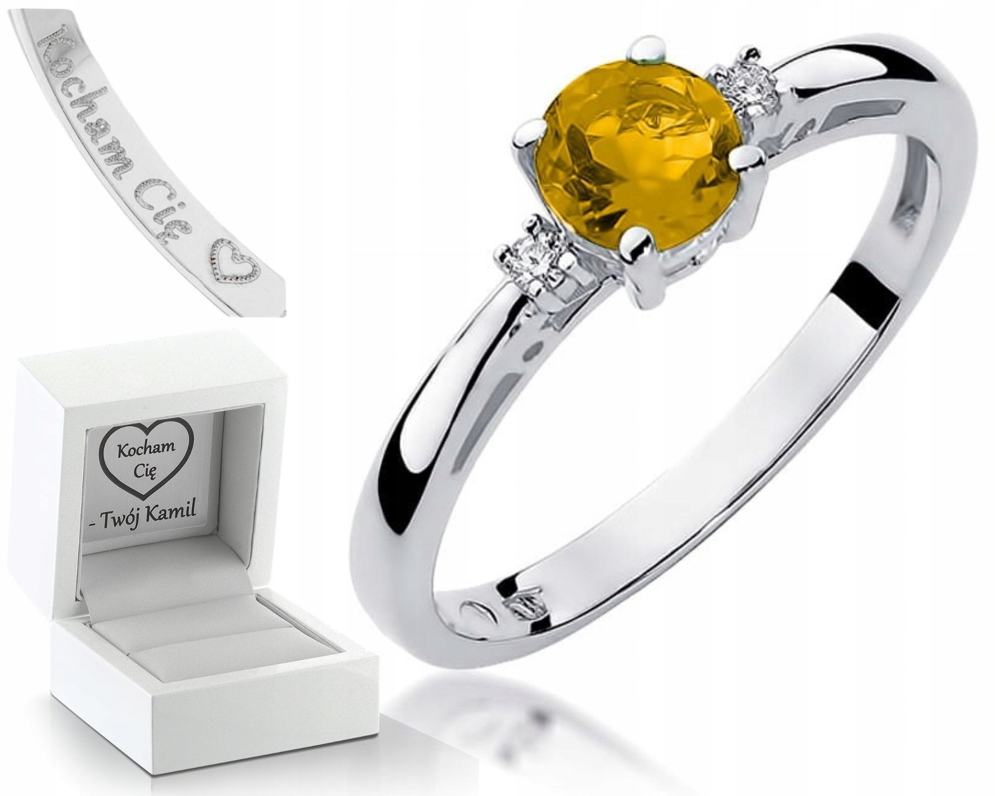 Bílý Zlatý Prstýnek S Brilianty Citronů Gravírování