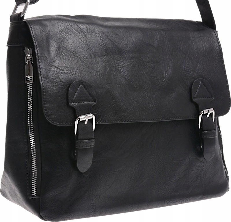 Miękka Torebka Listonoszka Mieszcząca A4 Damska czarny