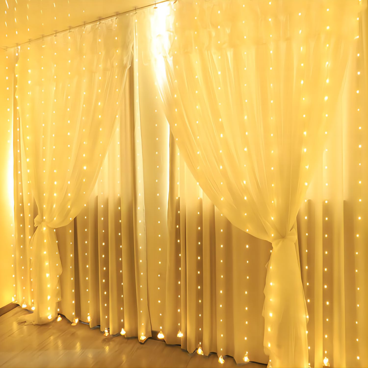 MUSUNIA Kurtyna Świetlna USB 2x2M 200 LED Do Sypialni i Okna Ciepły Biały — miniatura 7