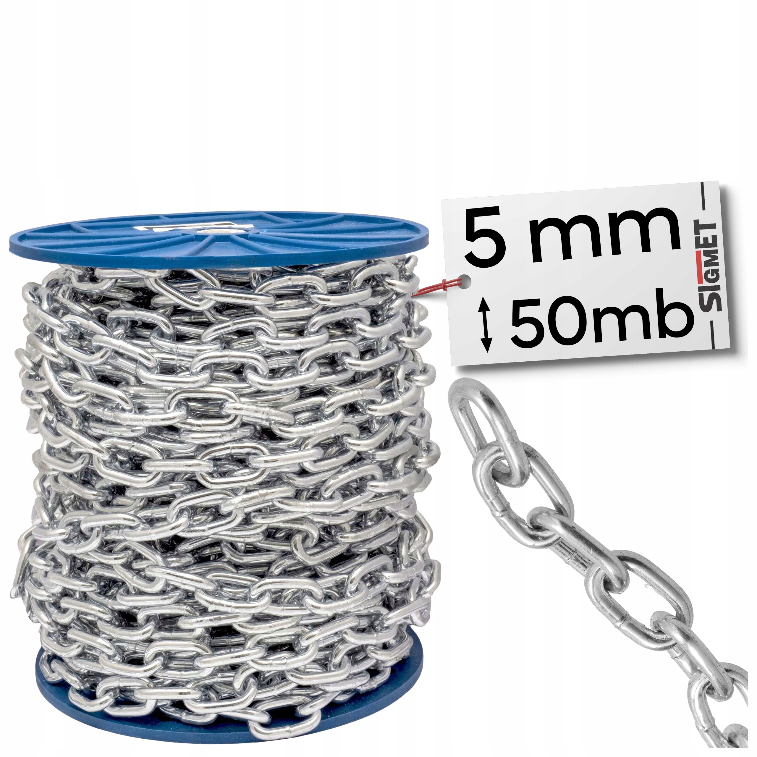 Łańcuch gospodarczy Metalowy Ocynk D1 krótkie ogniwo 5mm 1MB Rolka 50m