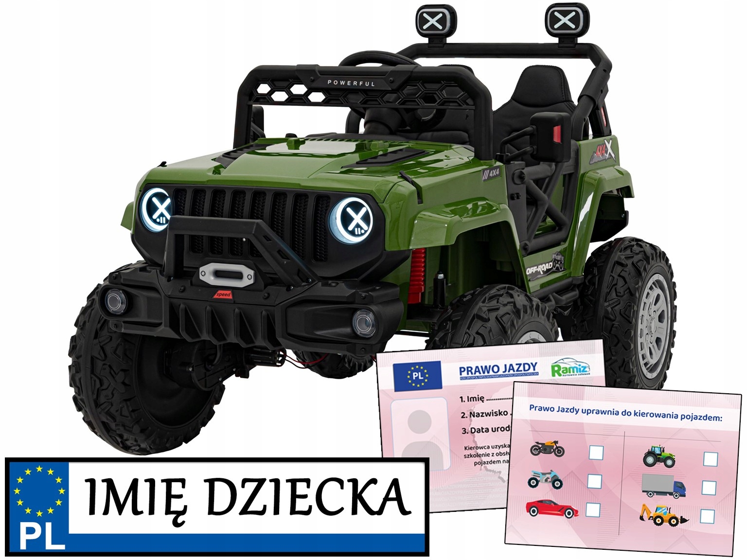 samochód na akumulator Terenówka Off Road ogromne koła pilot napęd 4x4