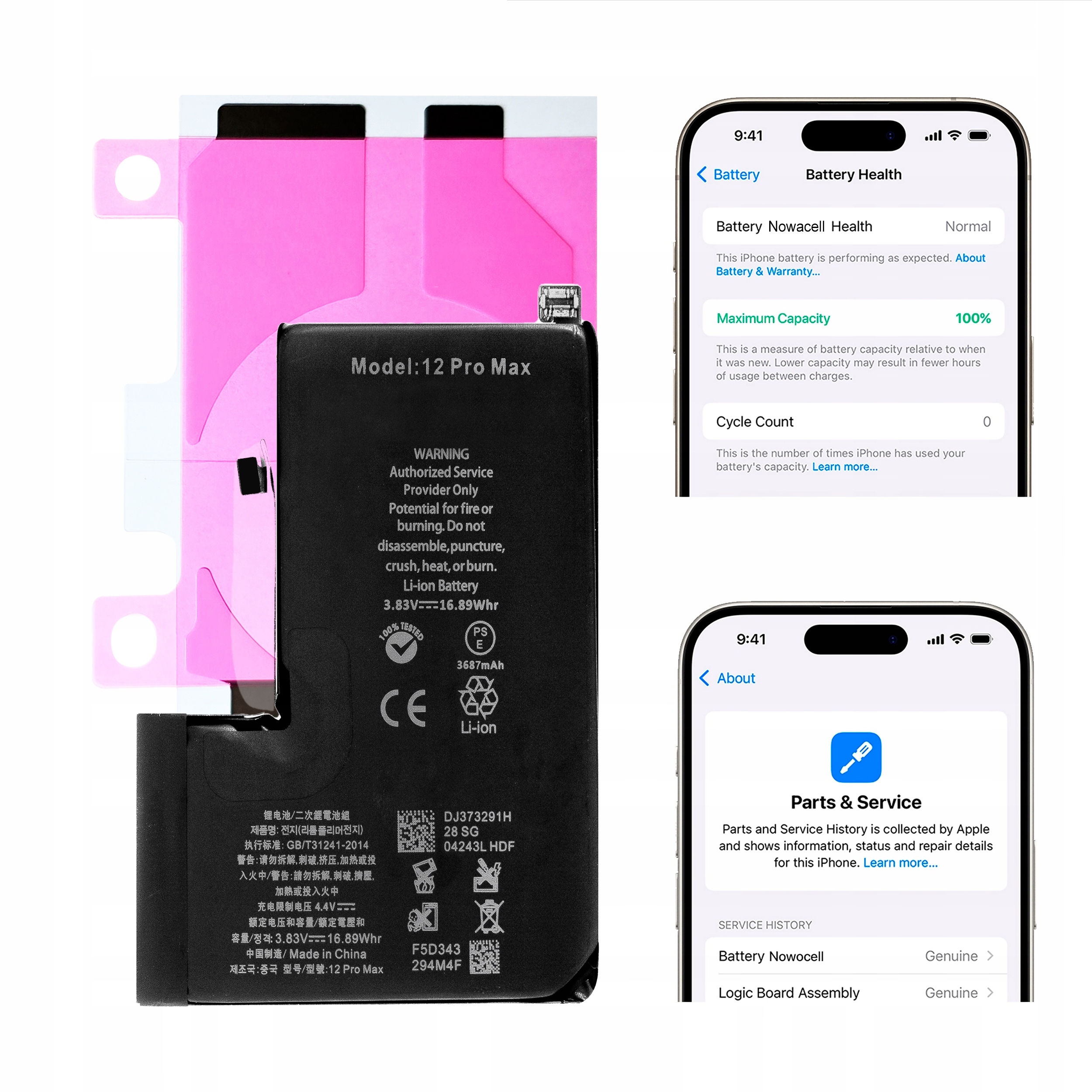 Bateria iPhone 12 Pro Max Bez Komunikatu 3687 mAh Oem Jakość Kondycja 100%