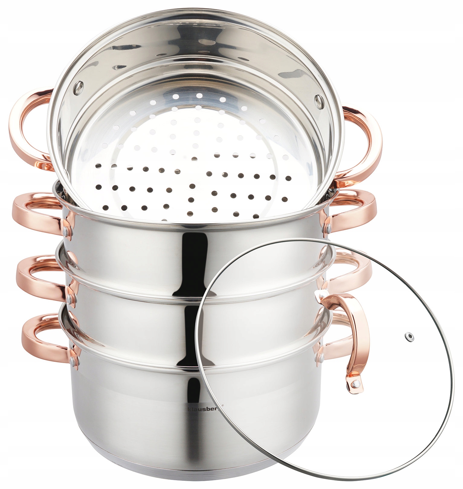 Hrnec 5 Lit 24 cm pro vaření v páře, indukce, plyn 3 nerezové vložky