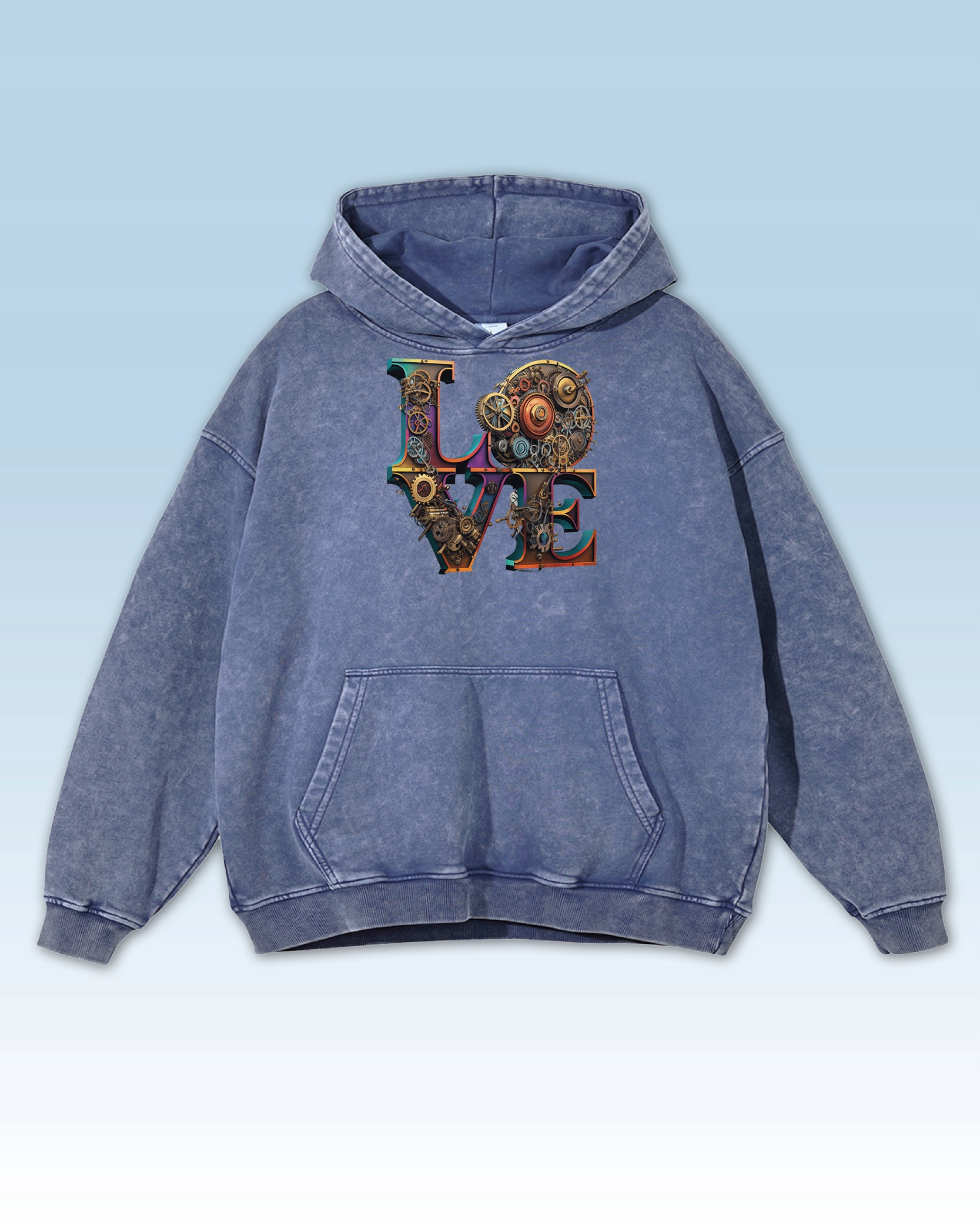 Mikina Steampunk Love Industriální design Ozubení Mechanismus Modrý M