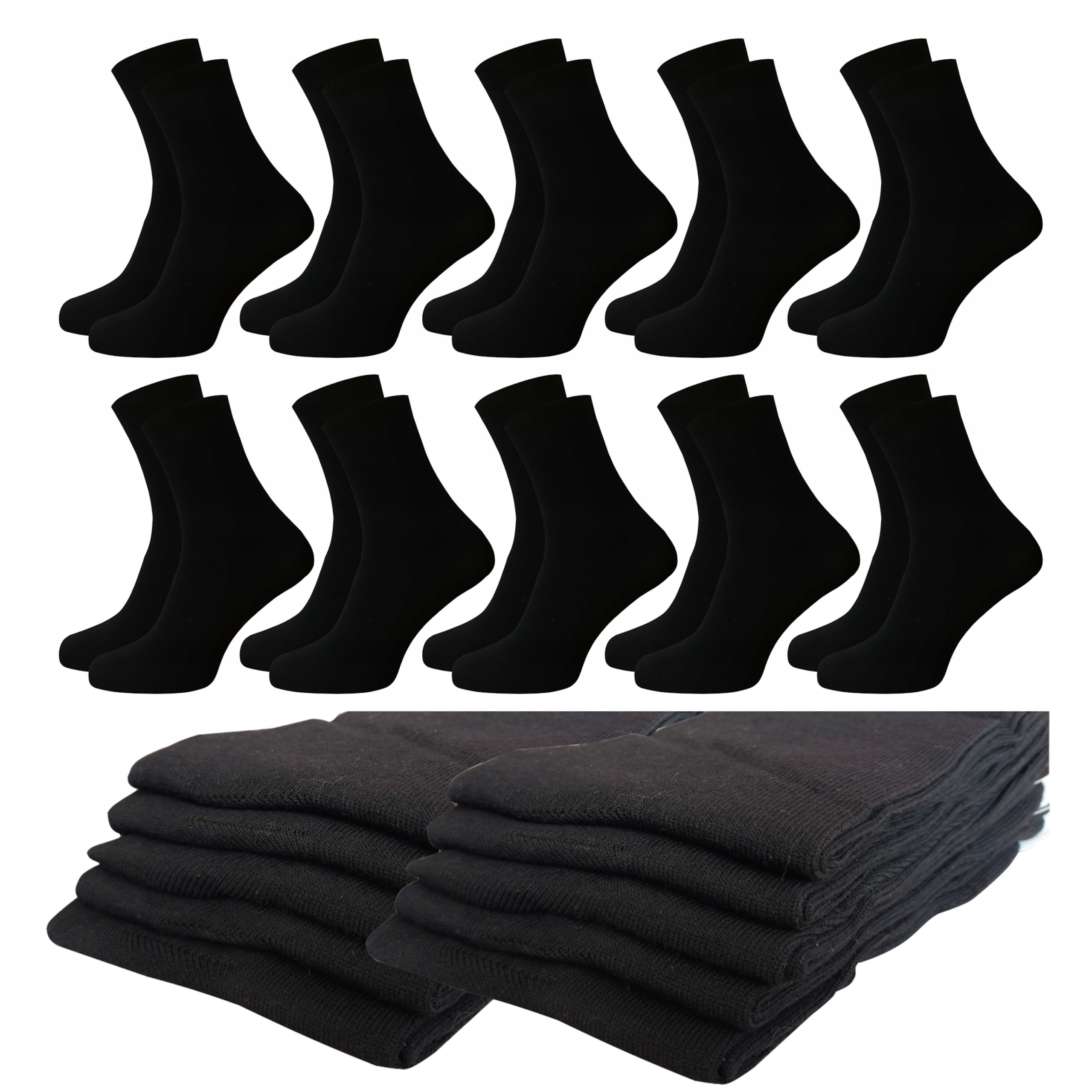 10 SKARPETKI MĘSKIE BAWEŁNIANE CZARNE 43-46 COTTON