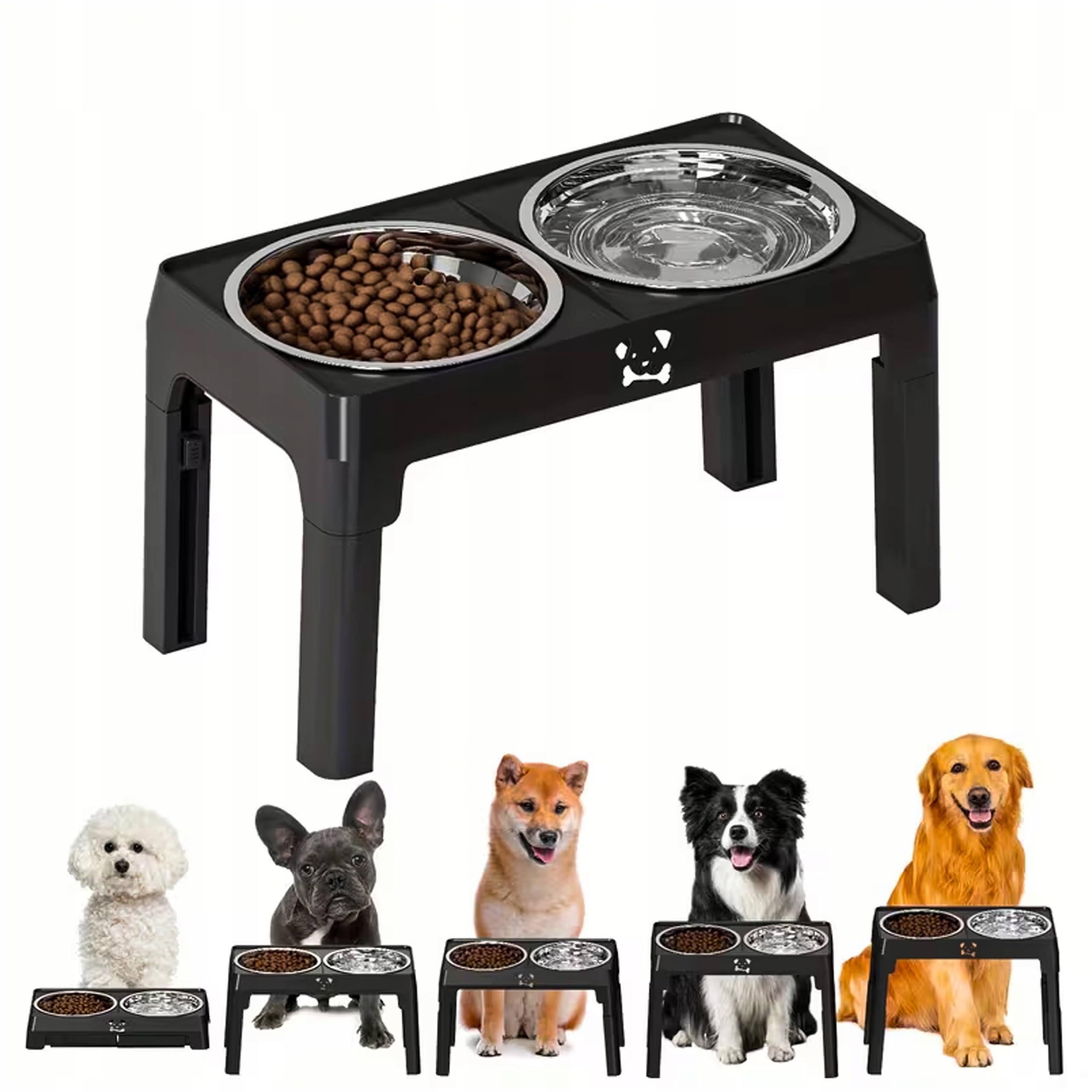 Levně Miska Pro Psa Na Stojanu Miska Dvojitá Nastavitelná Pro Velkého Psa 34,5 cm 2X1L