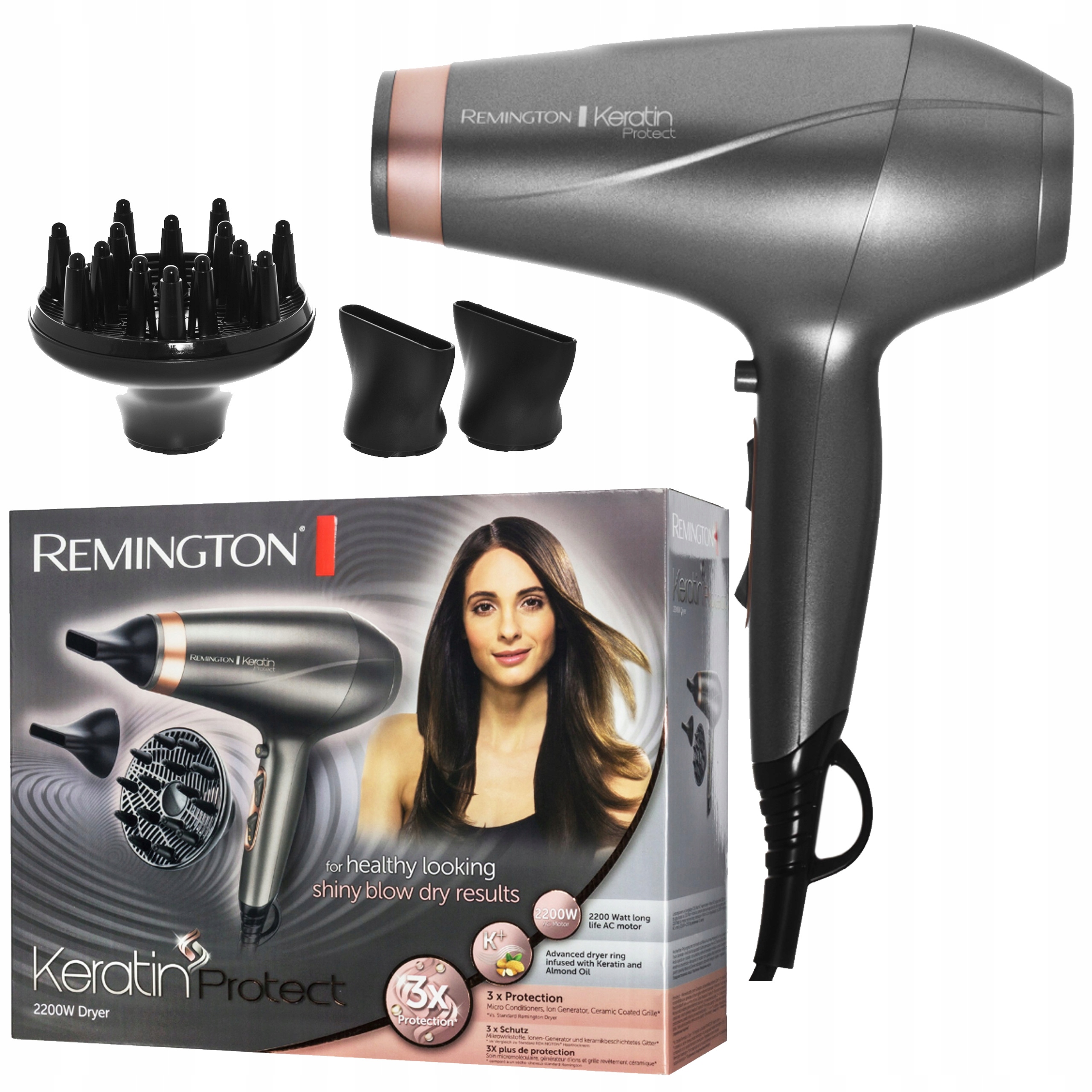 Remington Suszarka Do Włosów Pierścień Z Keratyną I Olejkiem Z Migdałów