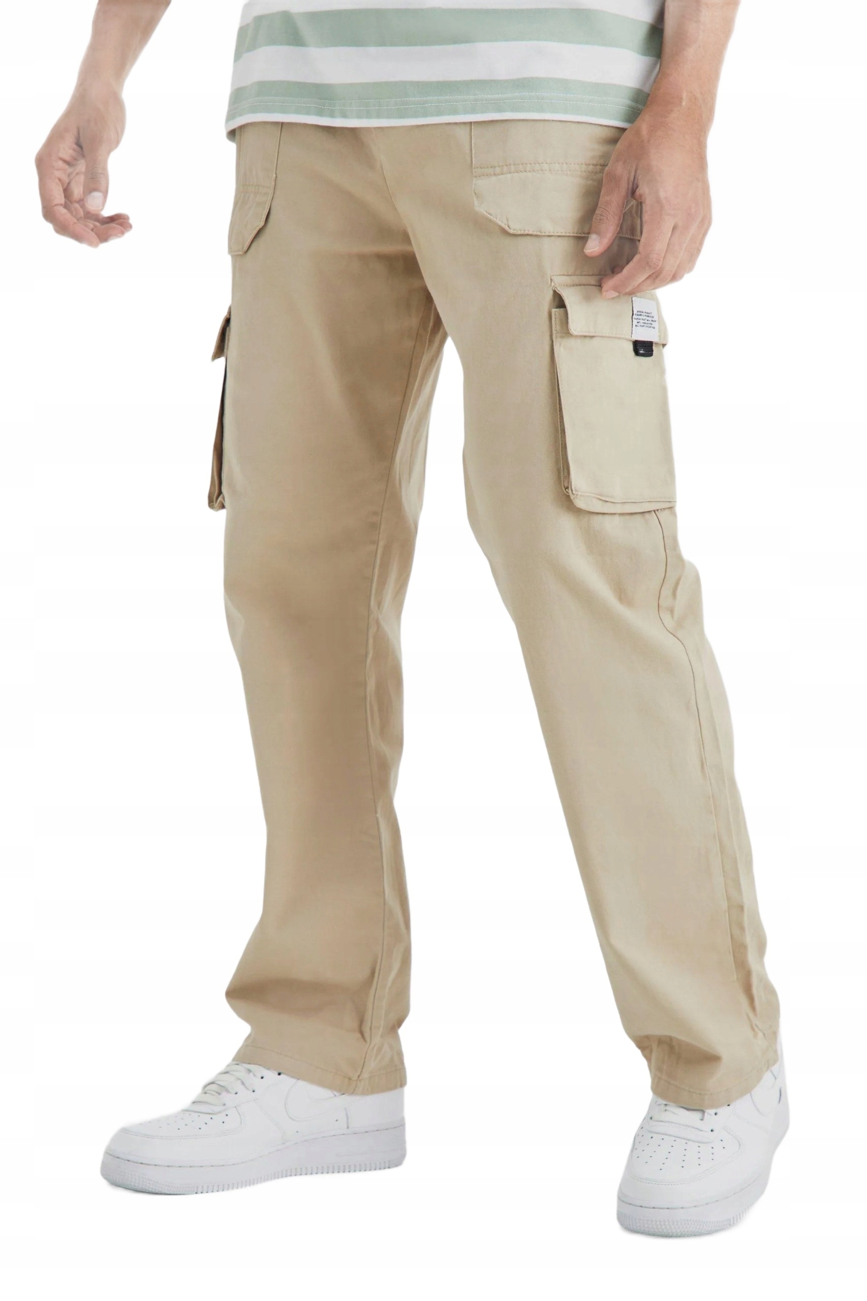 Boohooman Pánské Chinos Kalhoty Béžové S Kapsami Na Nohavicích XL Z3A