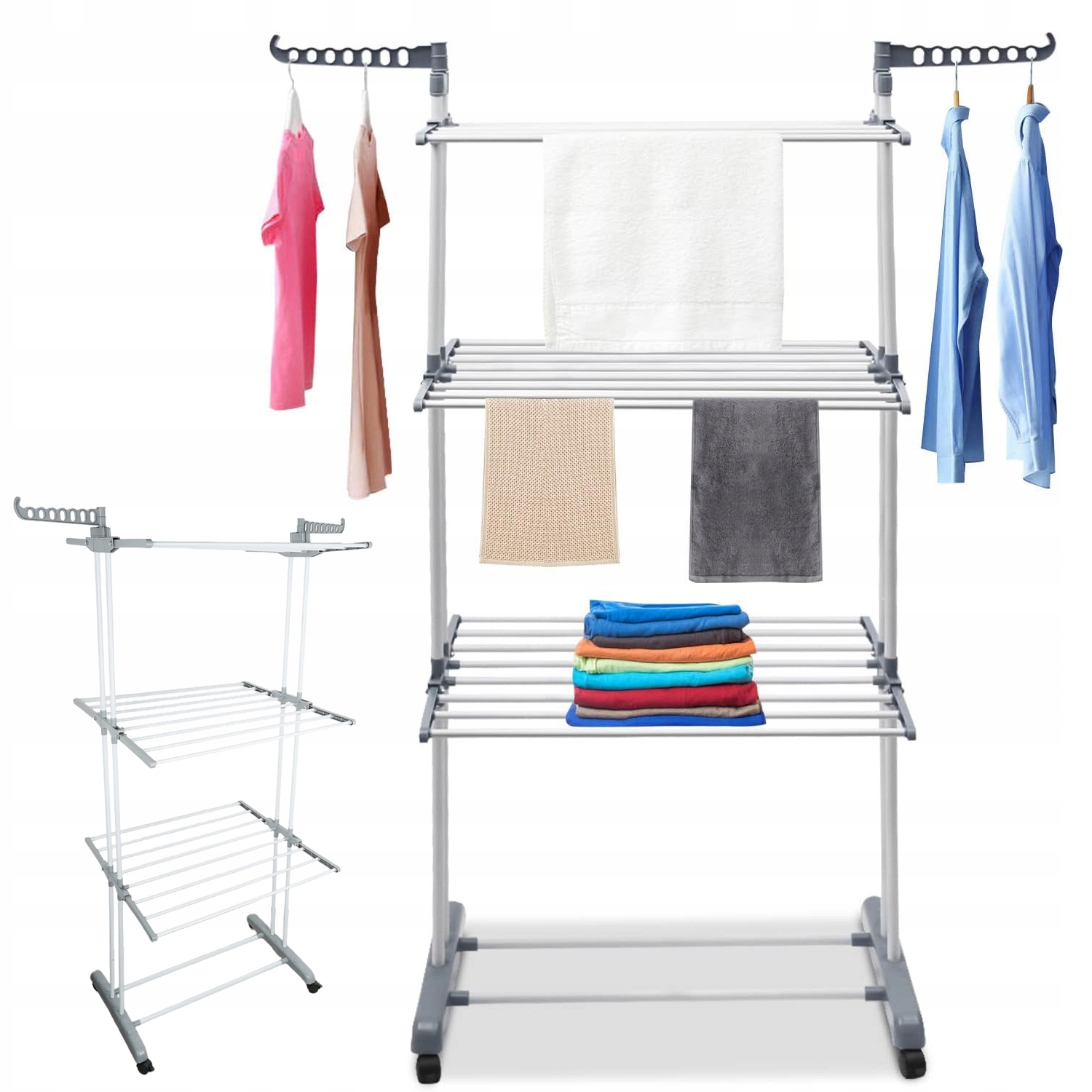 Levně Stojící Sušák Na Prádlo, Skládací, Odolná 3 Úrovním Na Kolečko