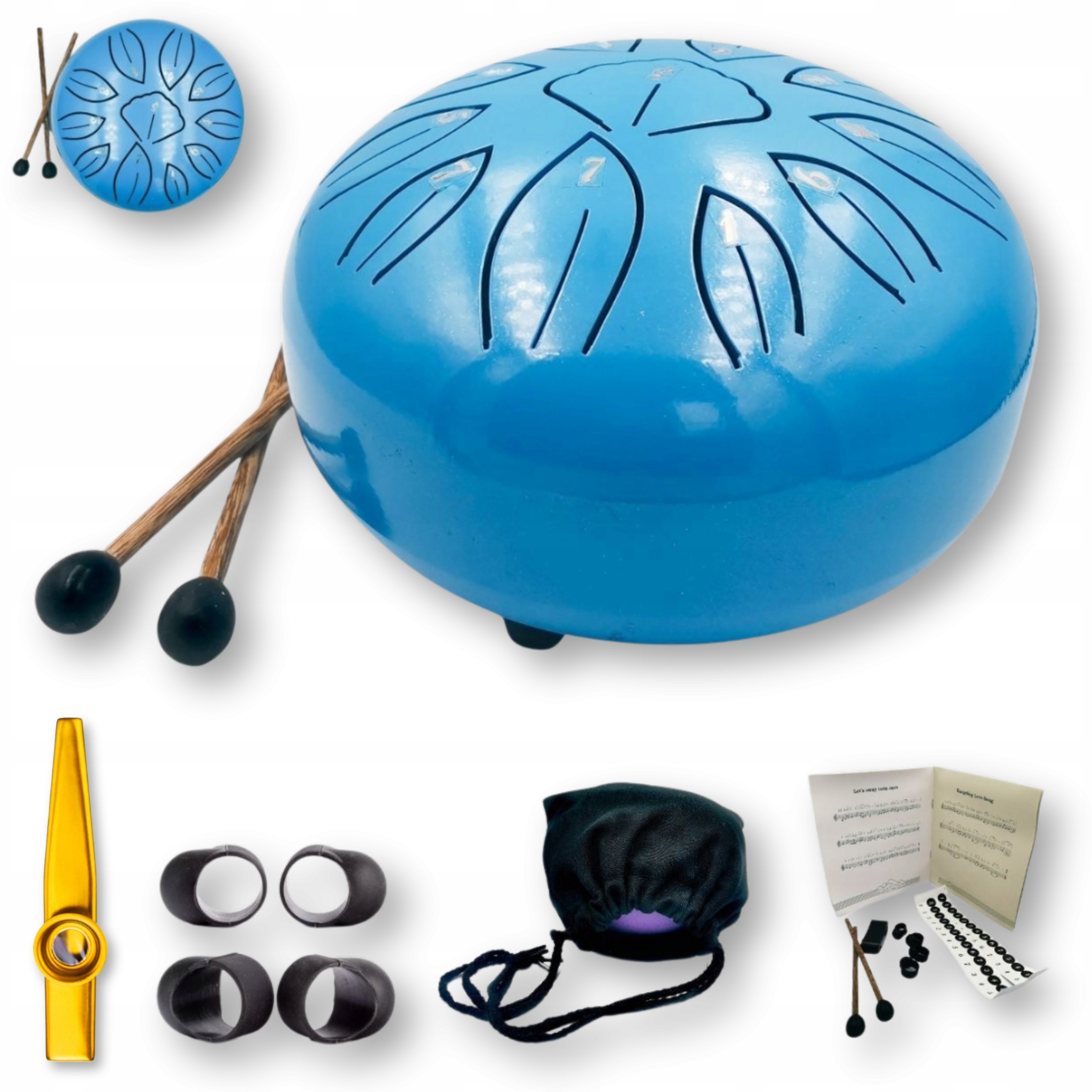 Jazykový buben 11 tónů 6" modrý dešťový ocelový bubínek Tongue Drum