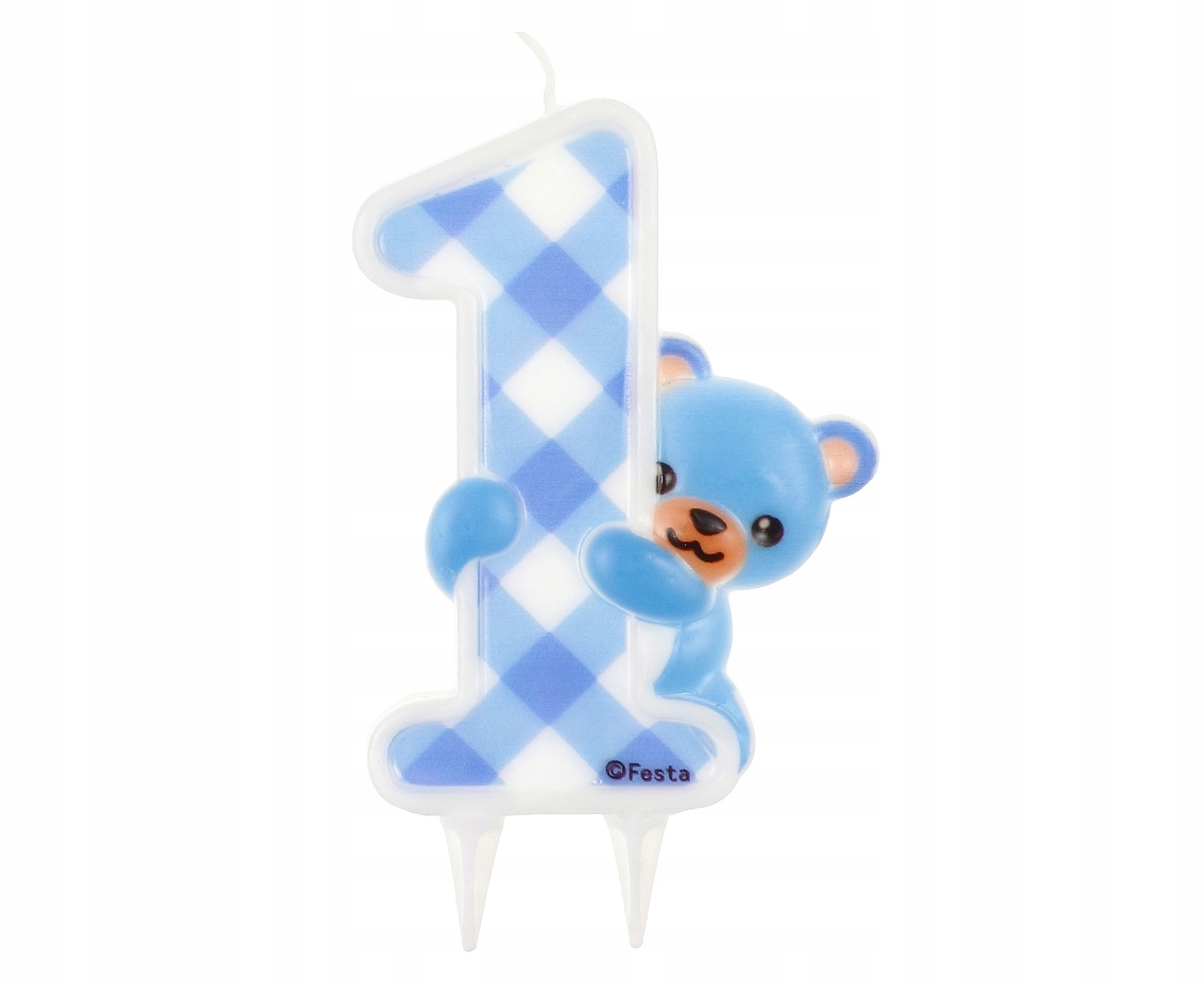 

Świeczka cyfra 1 urodziny Roczek niebieski Miś