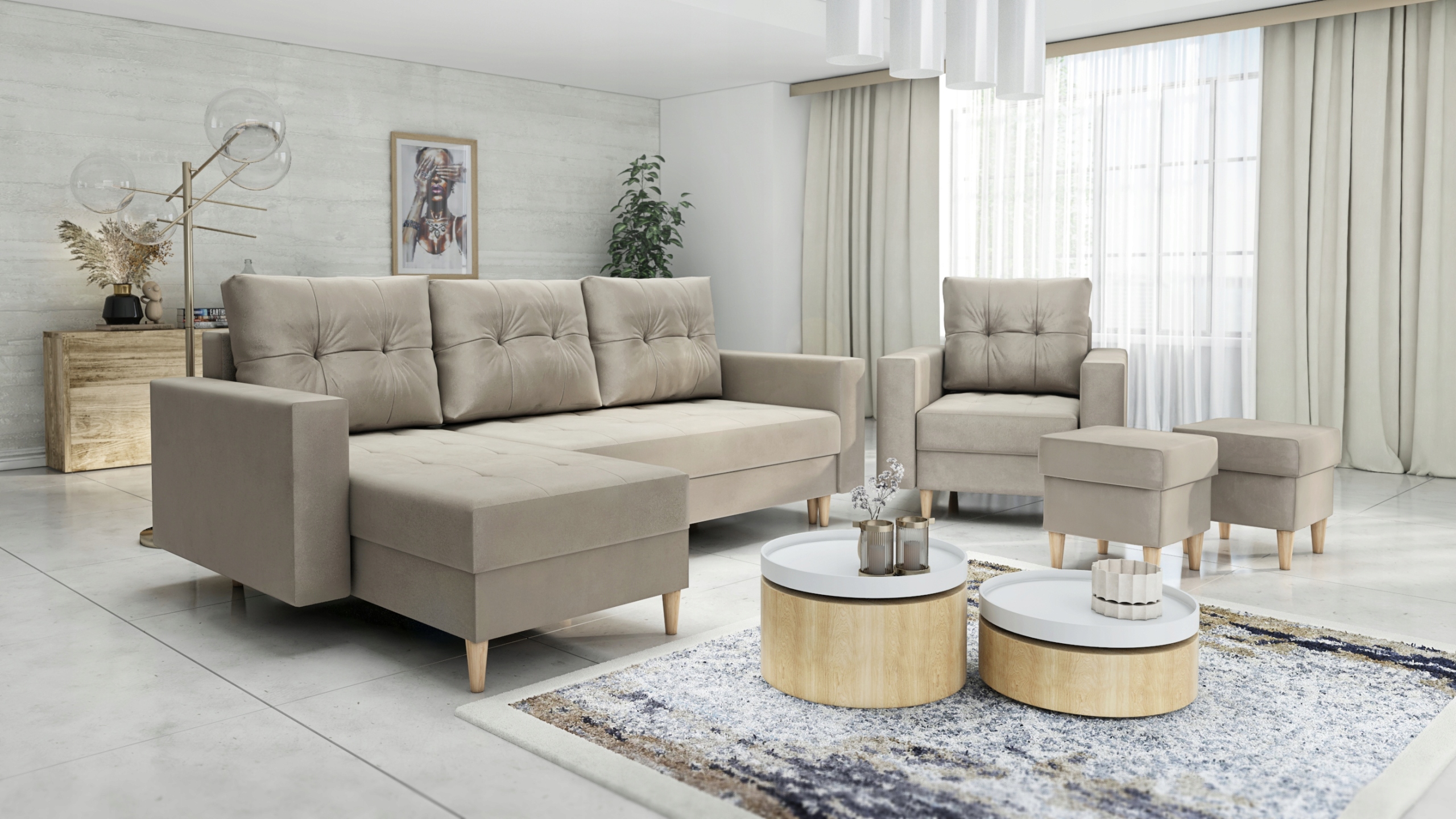 Zestaw SCANDI (narożnik, fotel + 2 pufy), kolory