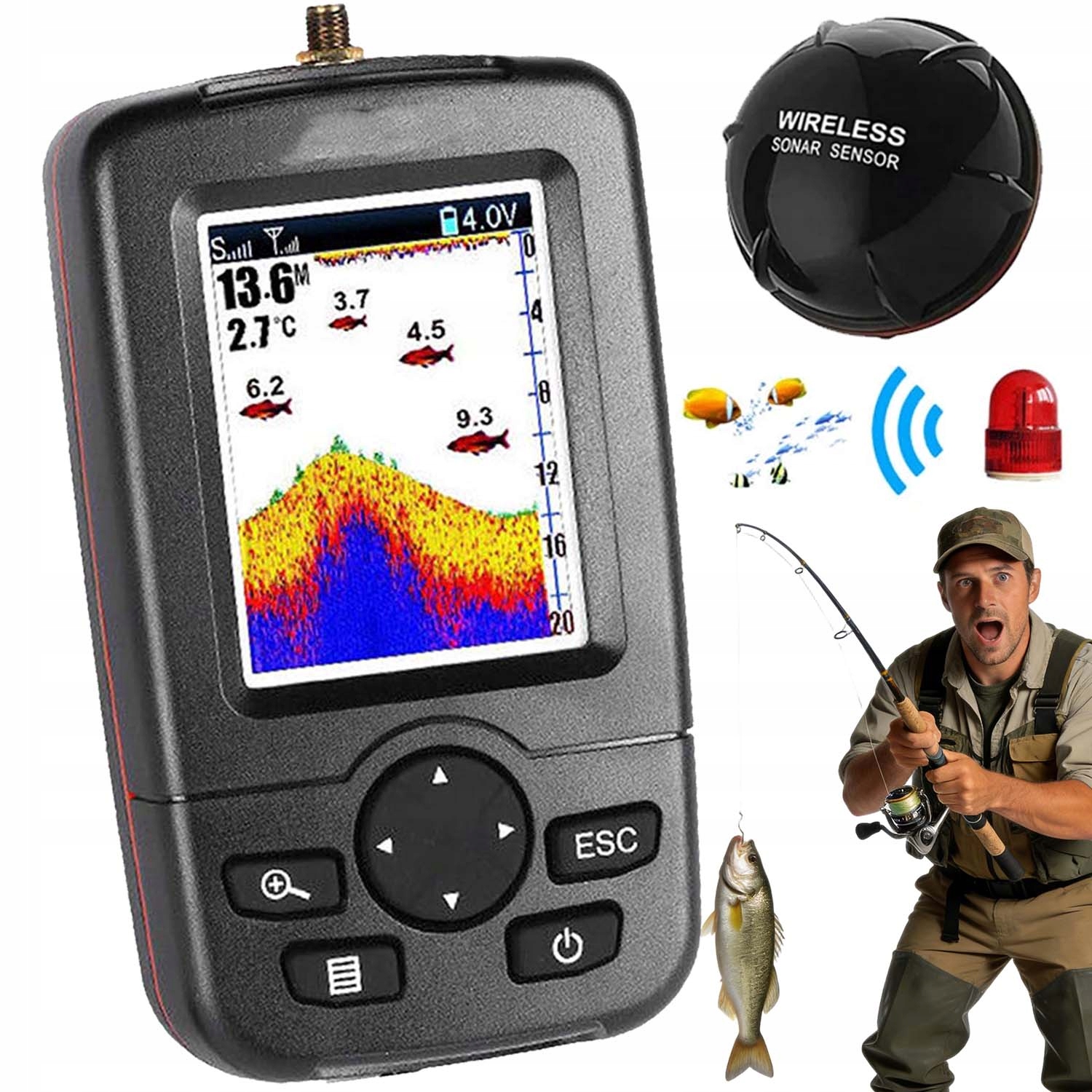 Echosonda Bezprzewodowa 100M Usb Sonar Detektor Ryb Do Łódki Zanętowej